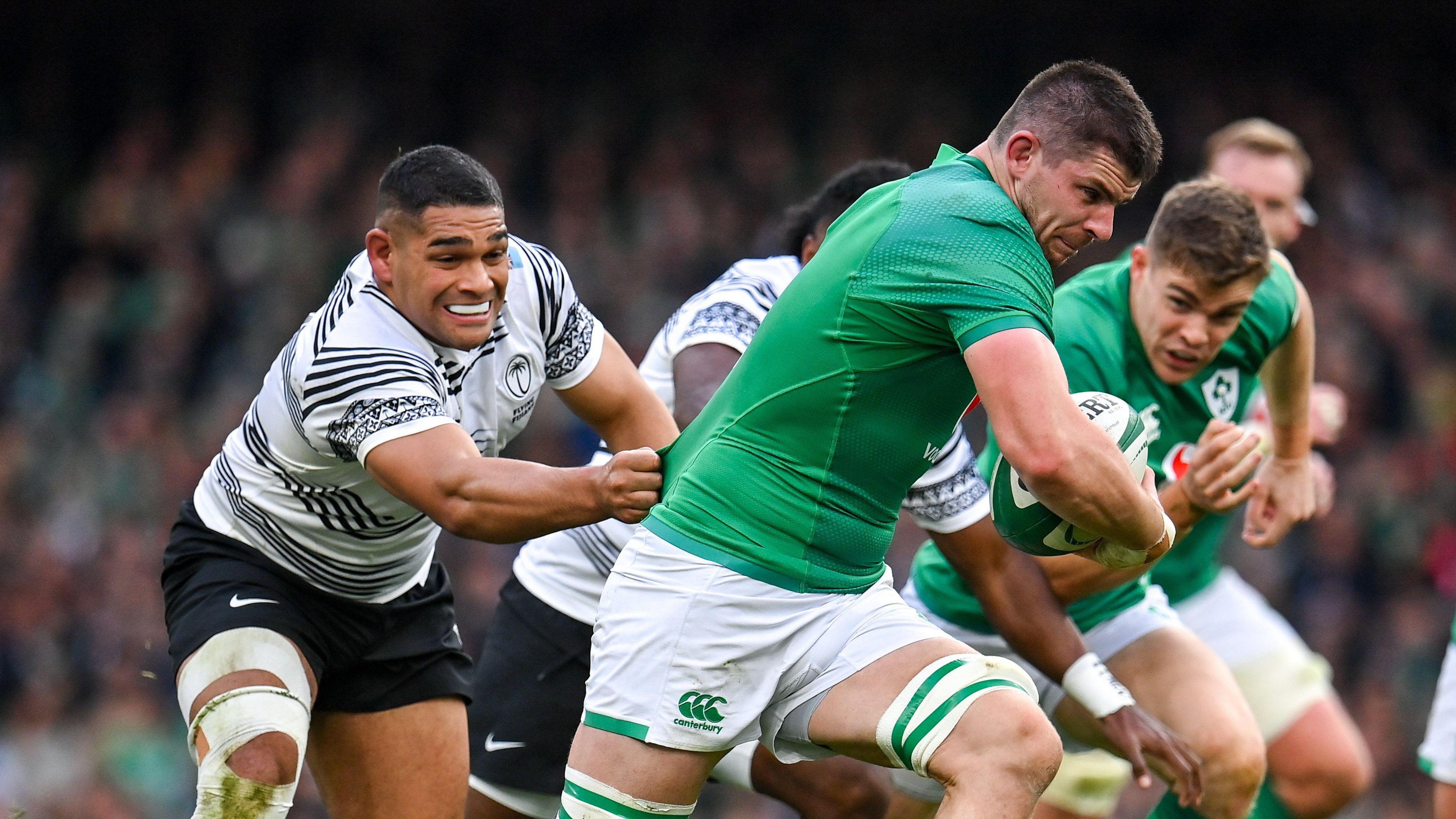 Nick Timoney carrying the ball against Fiji