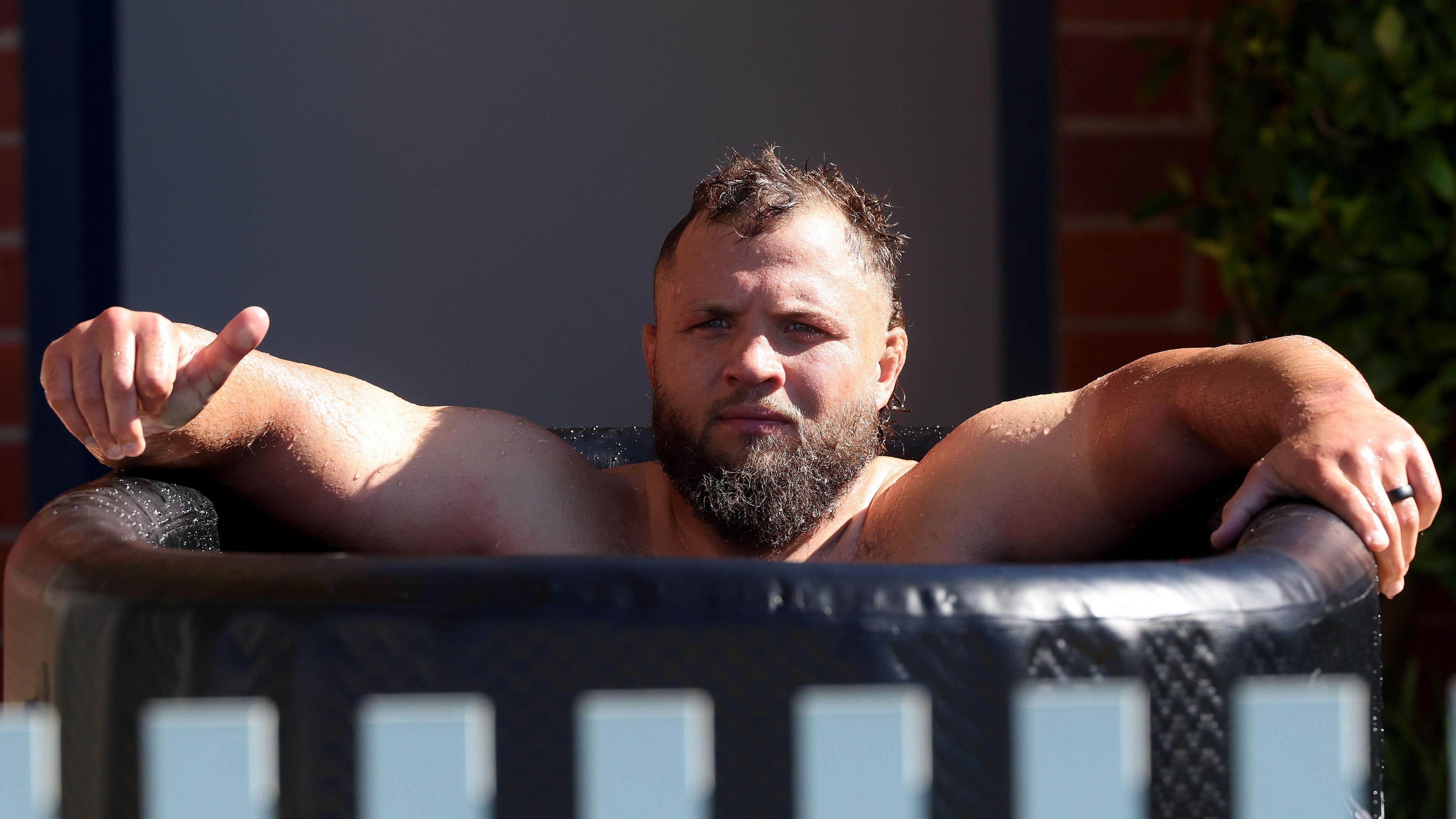 Pierre Schoeman in an ice bath in Brisbane
