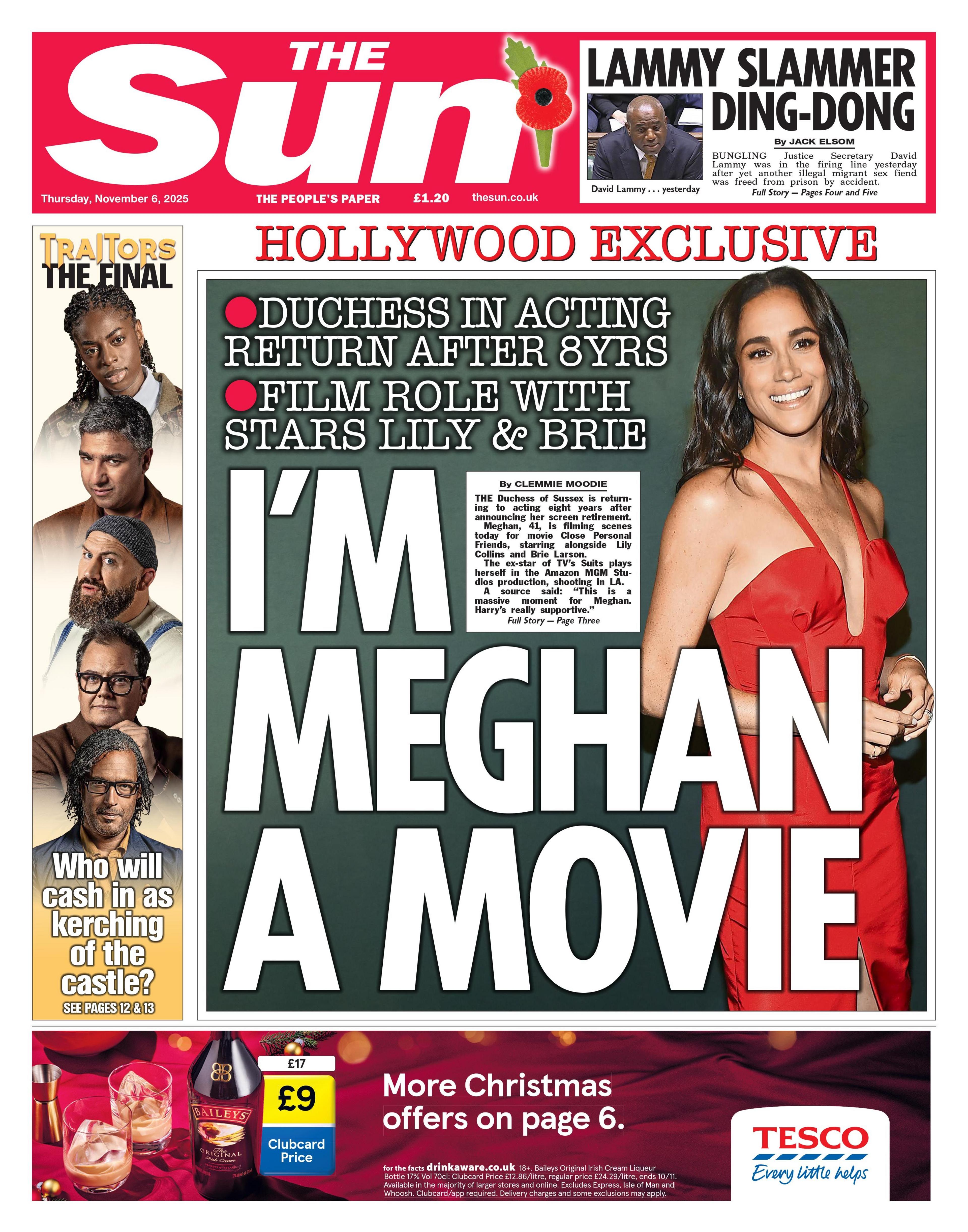 The headline on the front page of the Sun reads: "I'm Meghan a movie".