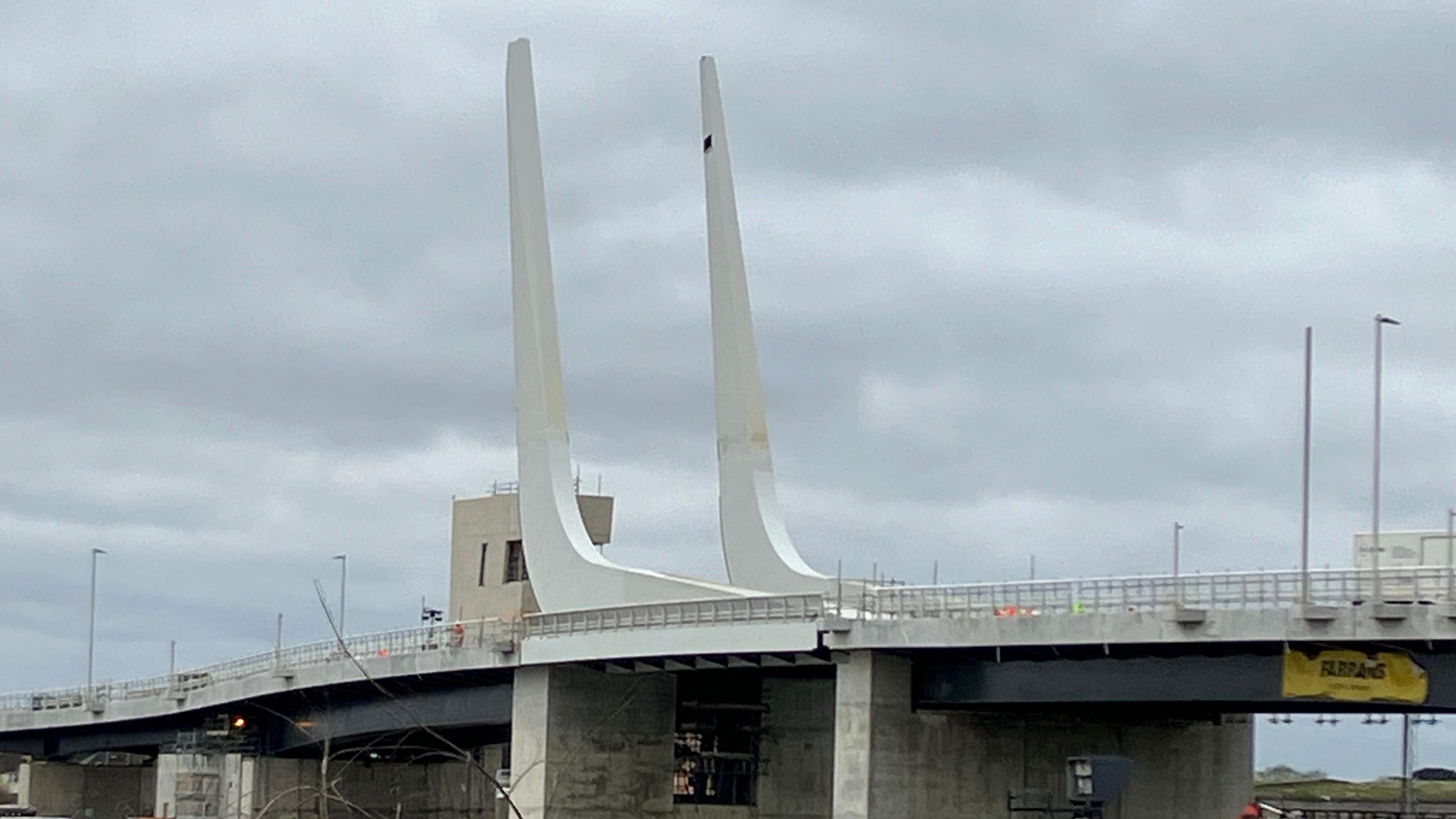 The Gull Wing bridge in Lowestoft during construction