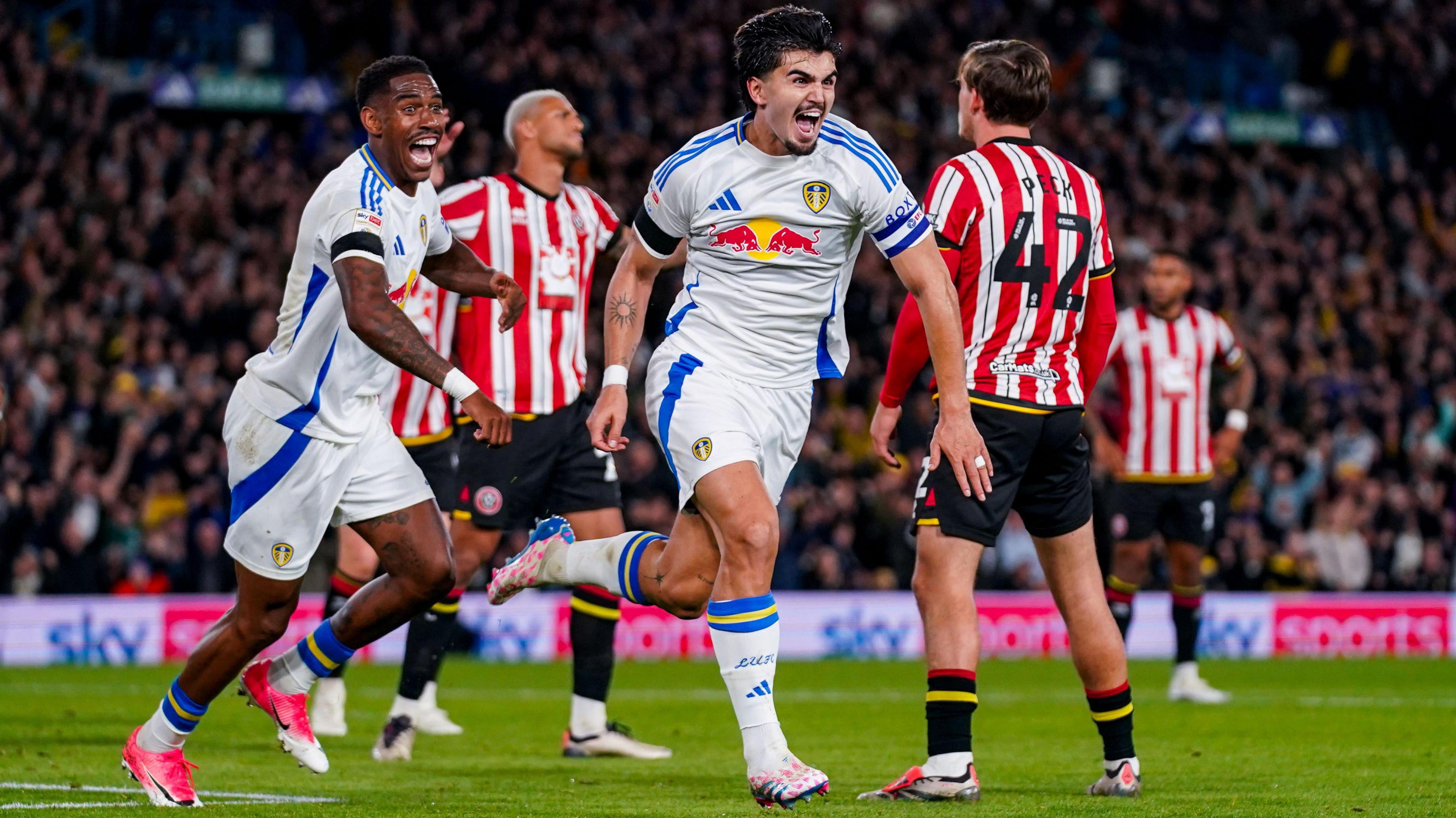 Leeds United's Pascal Struijk celebrates scoring against Sheffield United at Elland Road in October