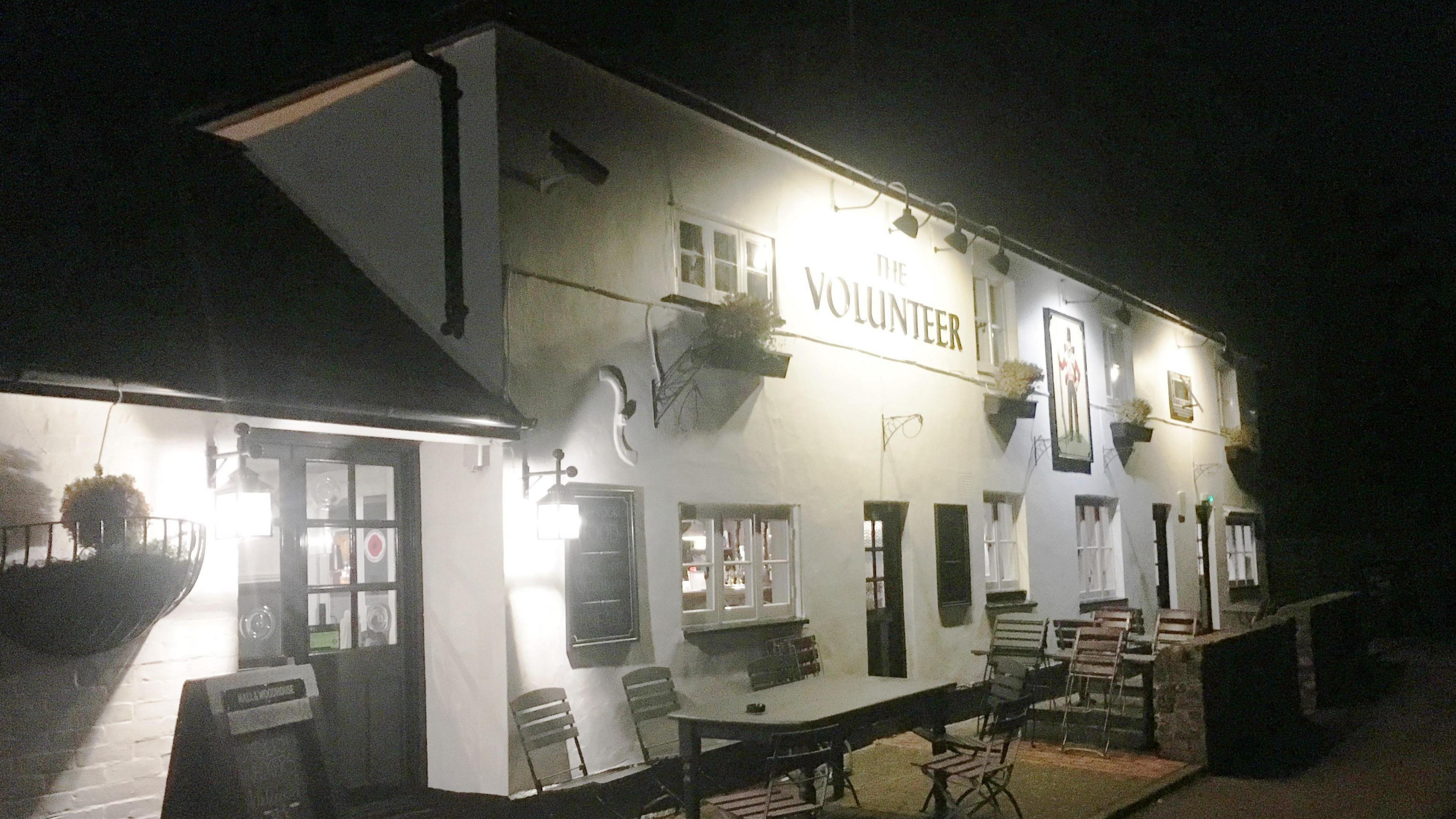 Outside the volunteer pub at night 