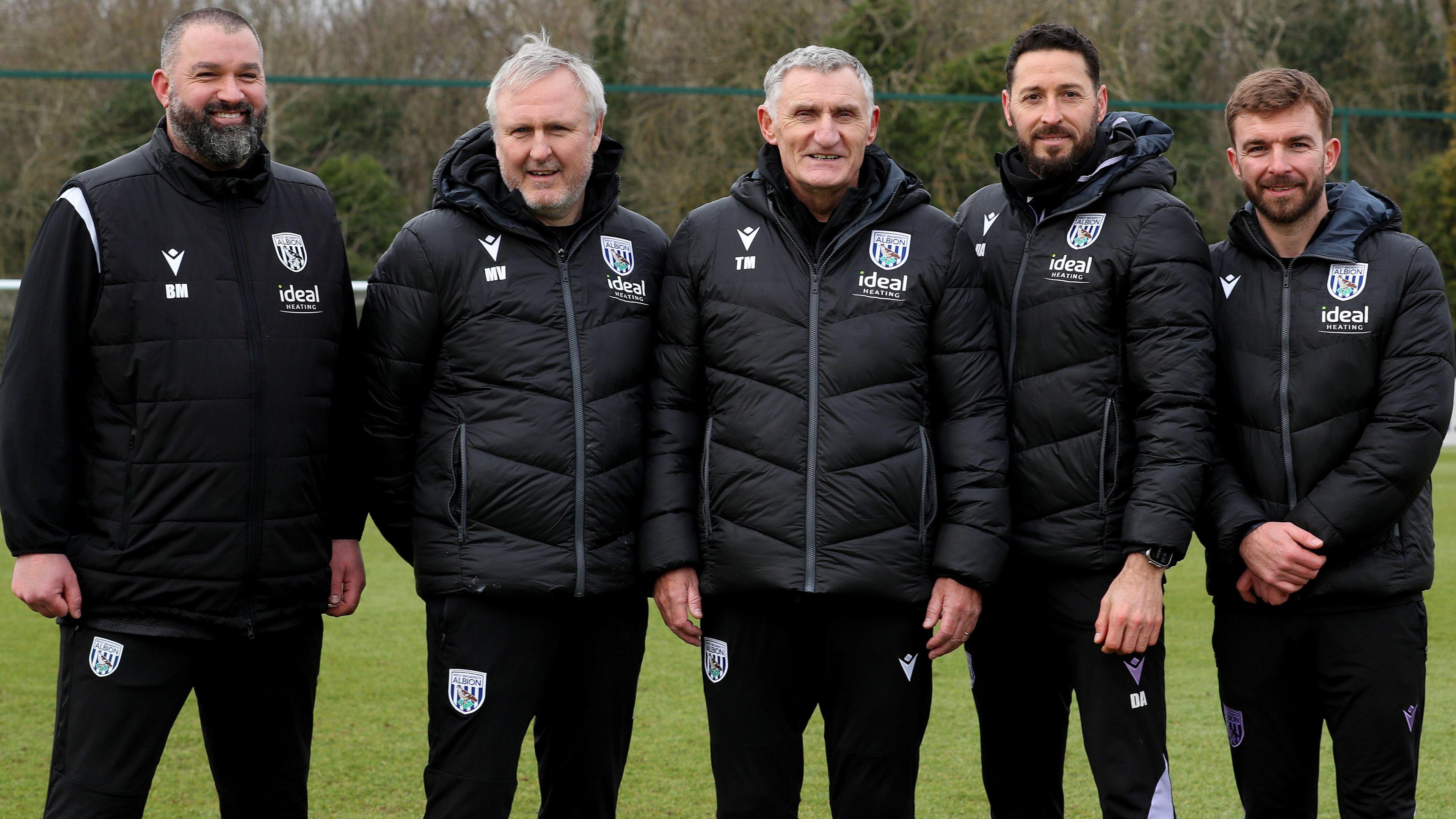 West Bromwich Albion's first team coaching staff (from left): Boaz Myhill, Mark Venus, Tony Mowbray, Damia Abella and James Morrison