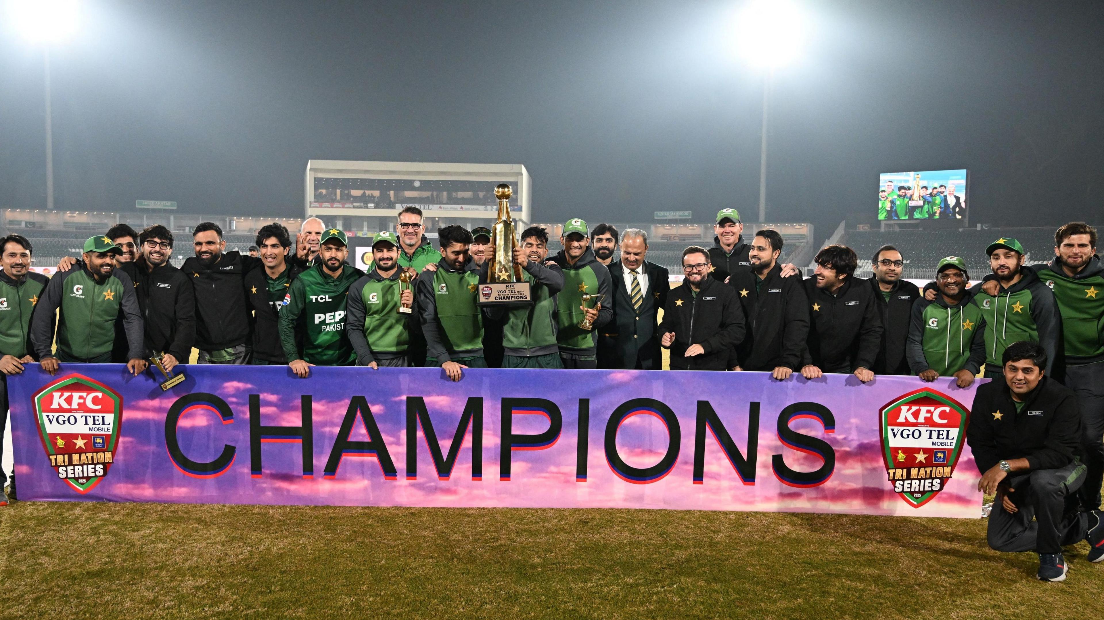 Pakistan with the T20 tri-series trophy
