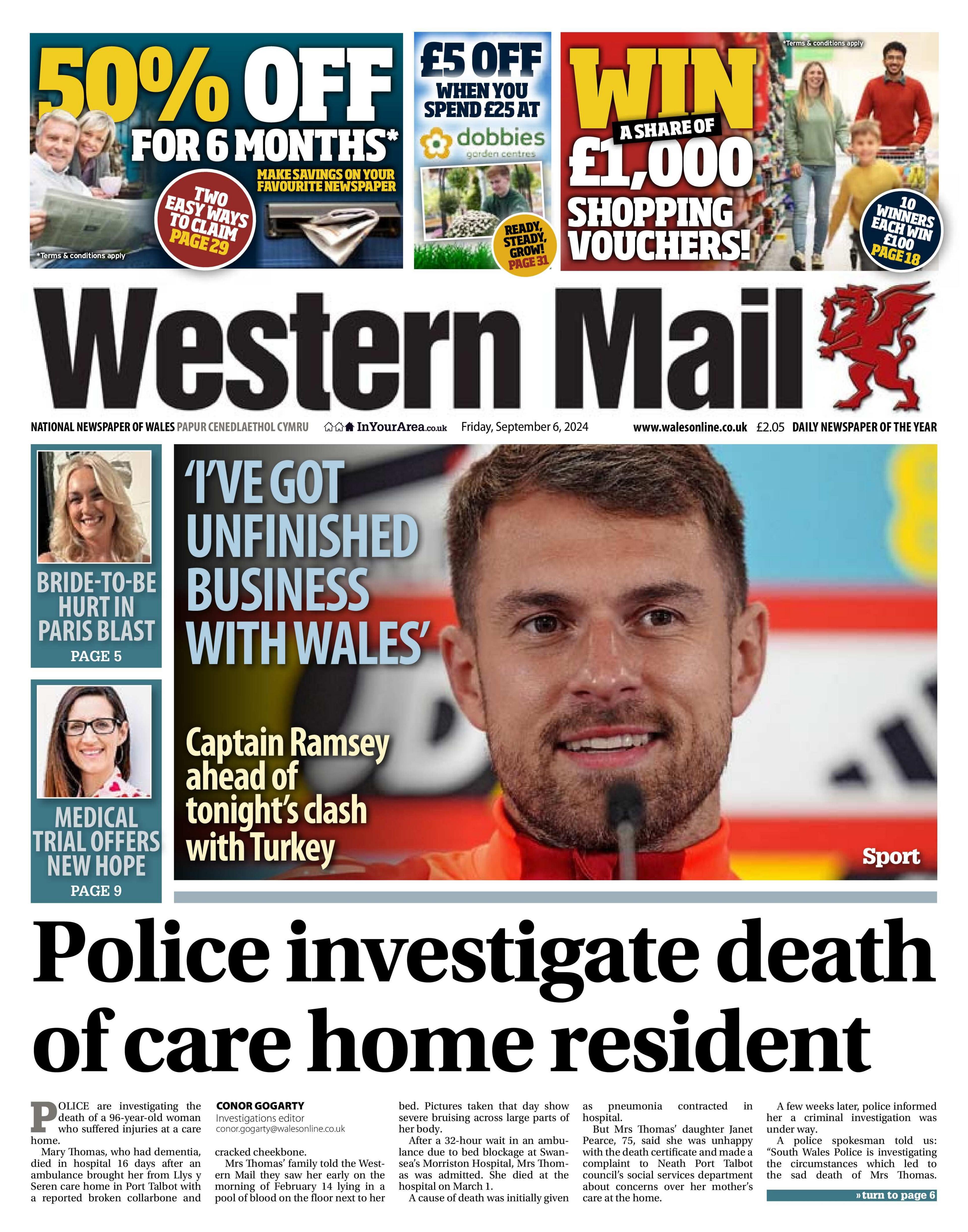 Front page of Western Mail