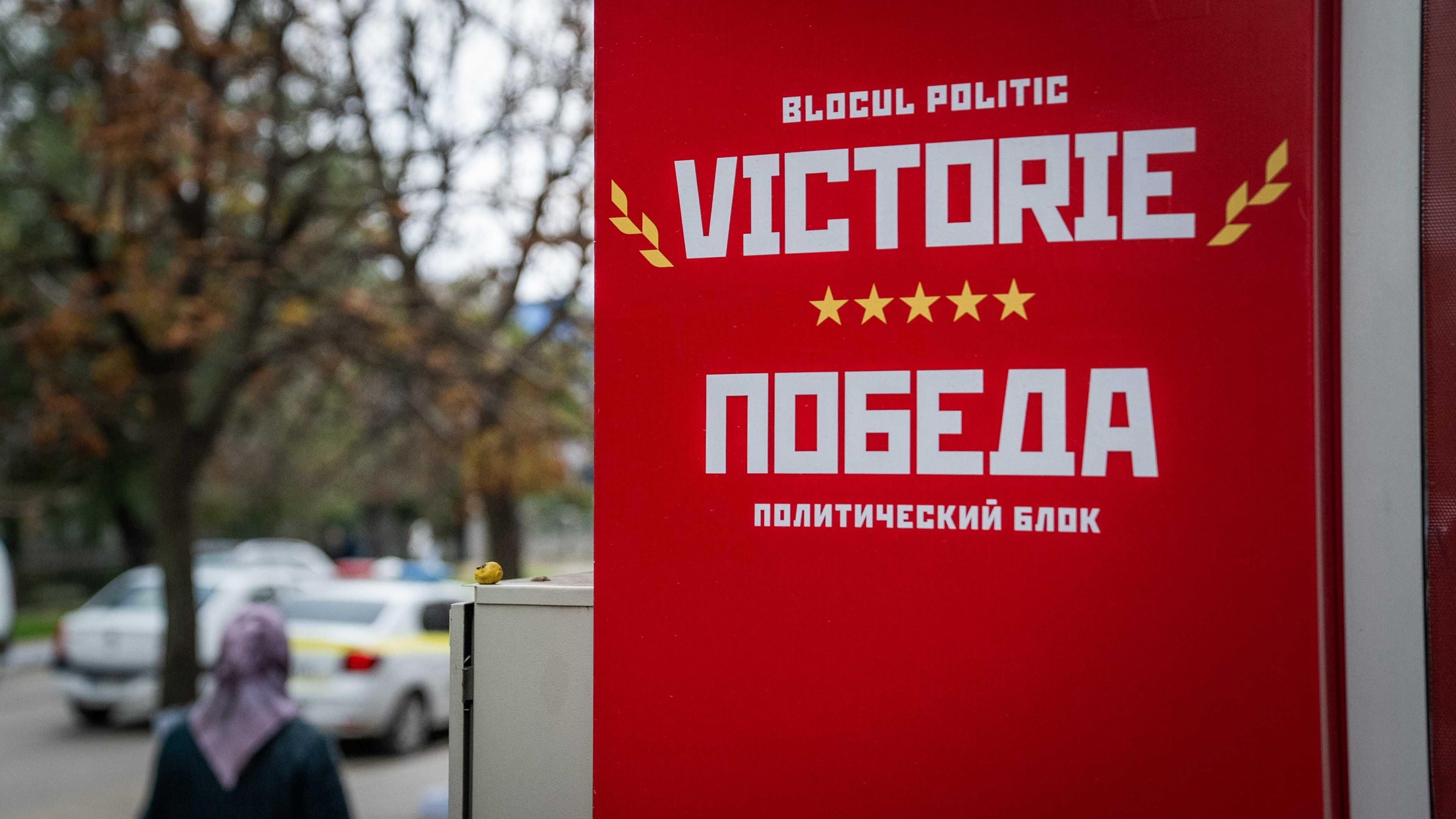 A sign for the pro Russian Victory party in Chisinau