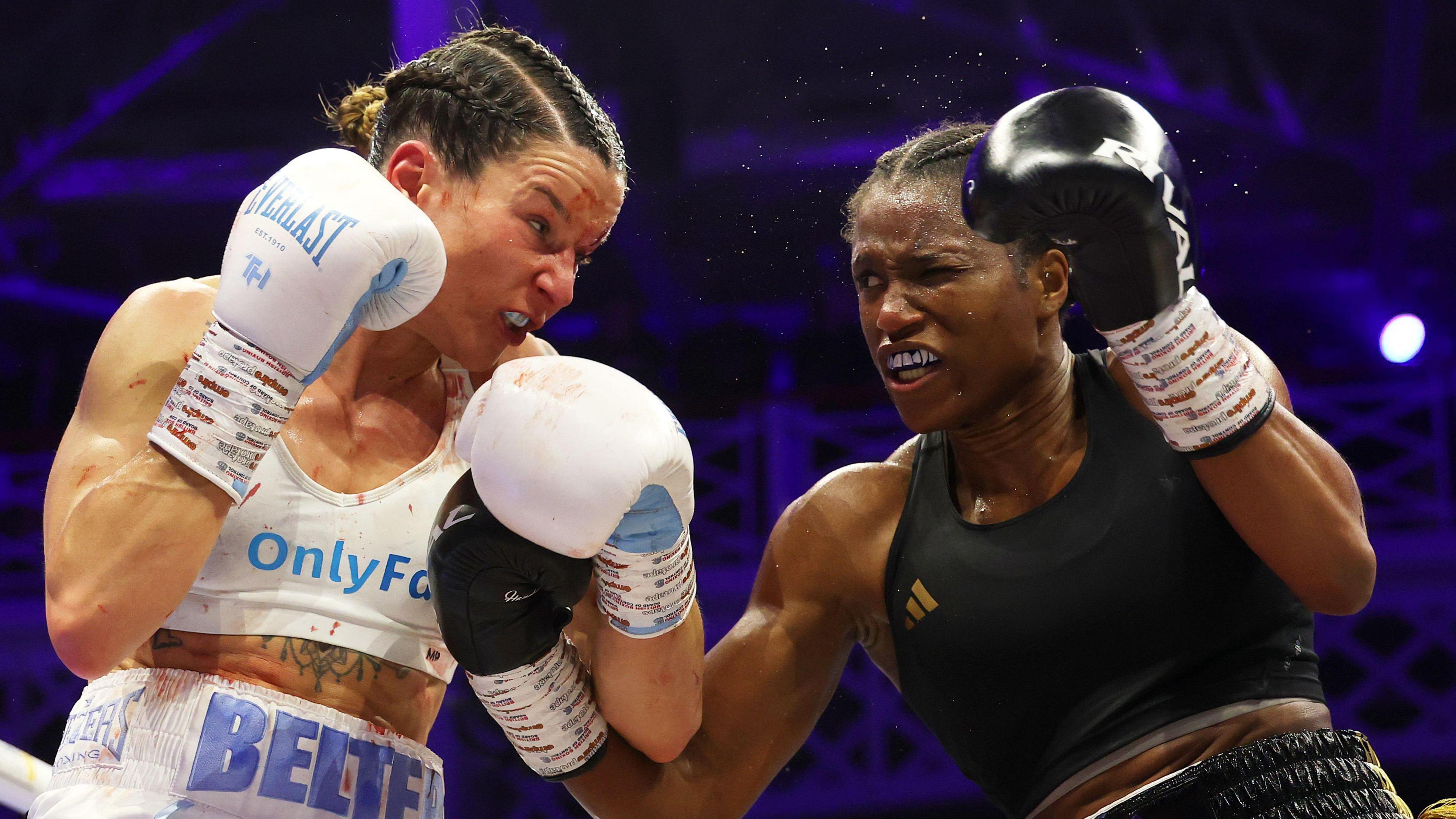 Terri Harper and Caroline Dubois in boxing action
