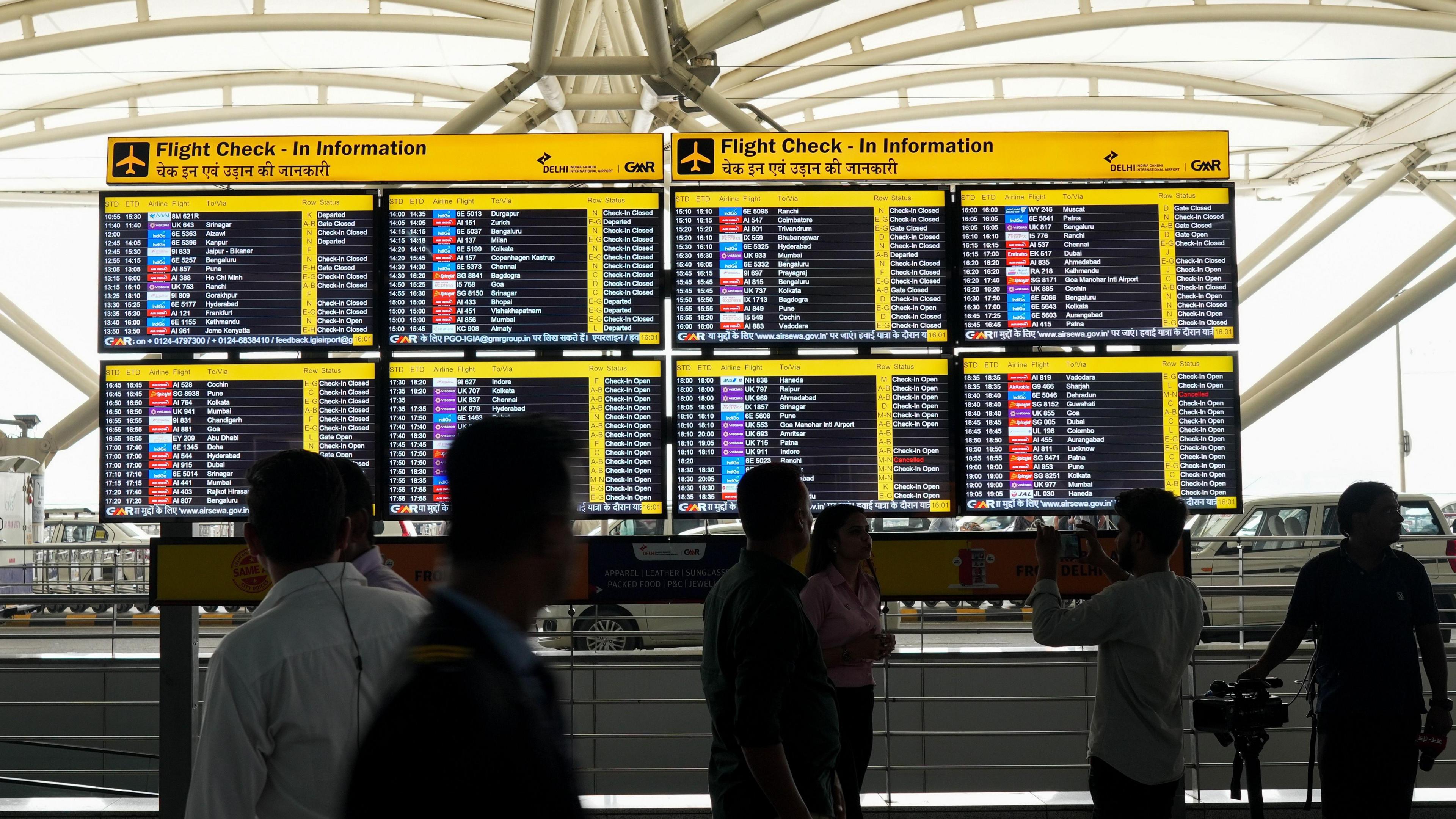 NEW DELHI, INDIA - JULY 19: A general view of the Indira Gandhi International Airport as passengers gather and wait due to the global communications outage caused by CrowdStrike, which provides cyber security services to US technology company Microsoft, in New Delhi, India on July 19, 2024. (Photo by Amarjeet Kumar Singh/Anadolu via Getty Images)
