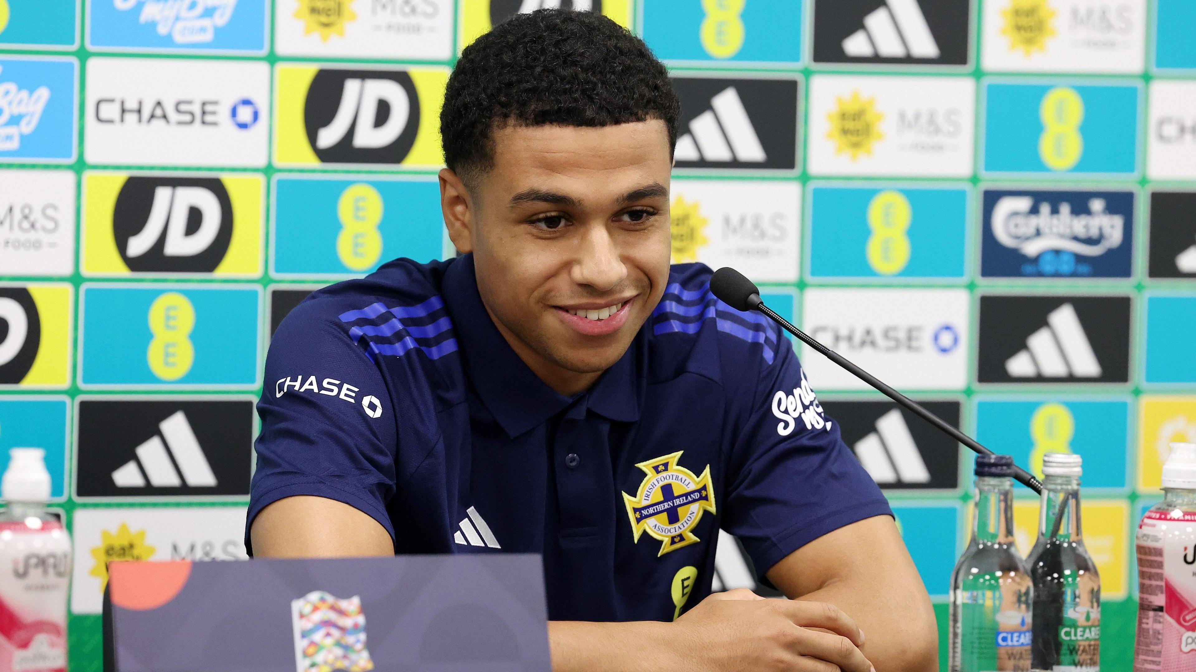 Shea Charles at a Northern Ireland press conference