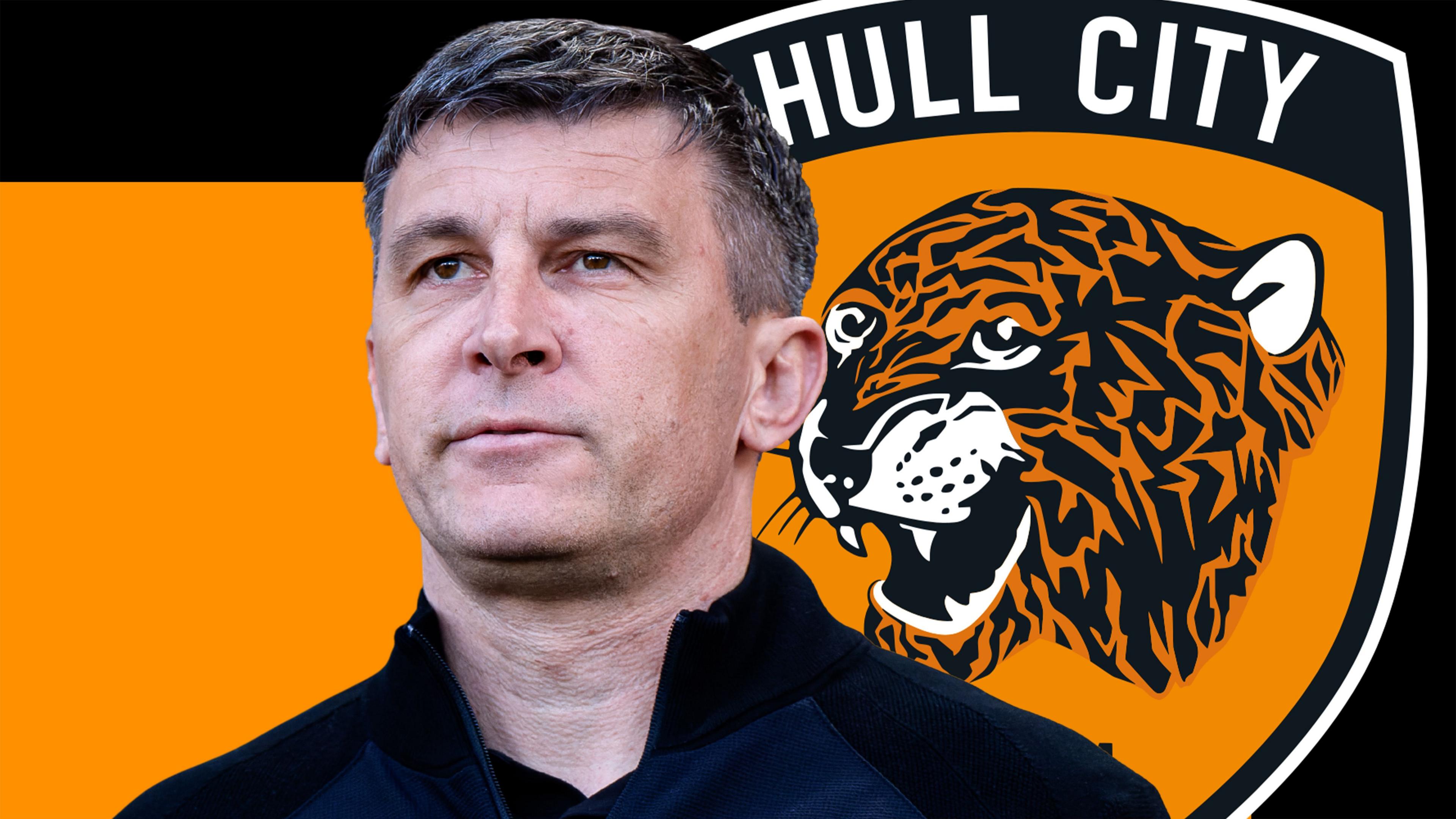 A graphic of Sergej Jakirovic in front of a black and orange background and a Hull City badge