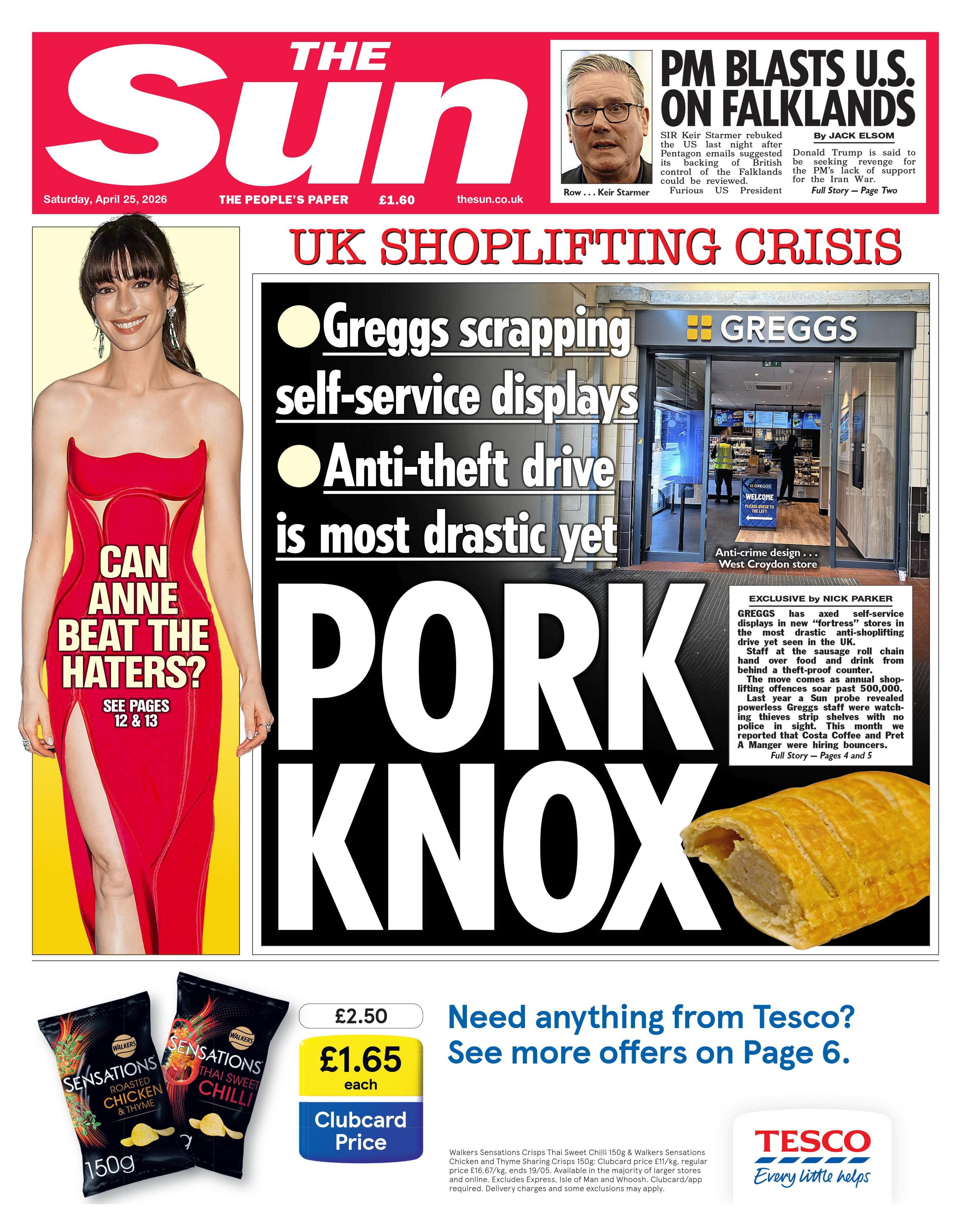 Titulli në faqen e parë të gazetës The Sun thotë: “Pork Knox”.