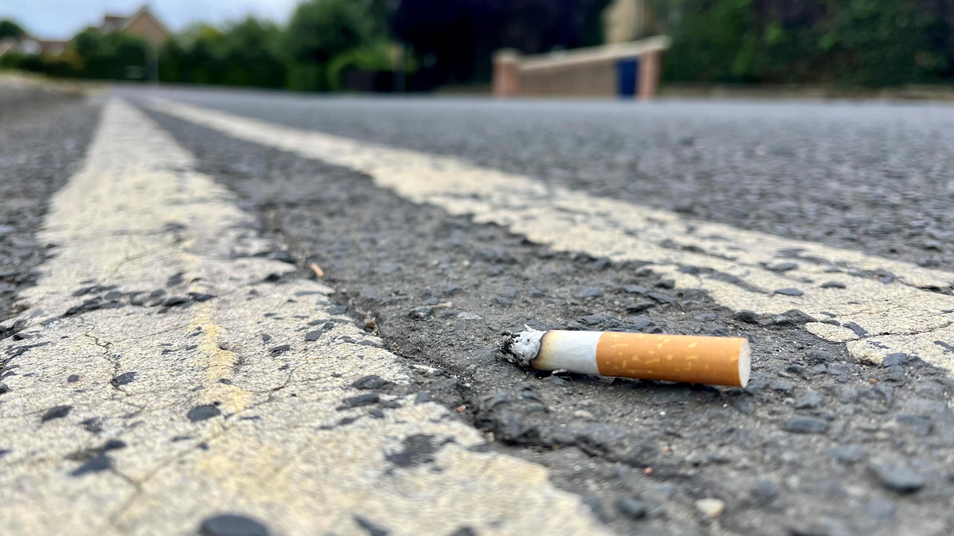 A cigarette butt left on the road