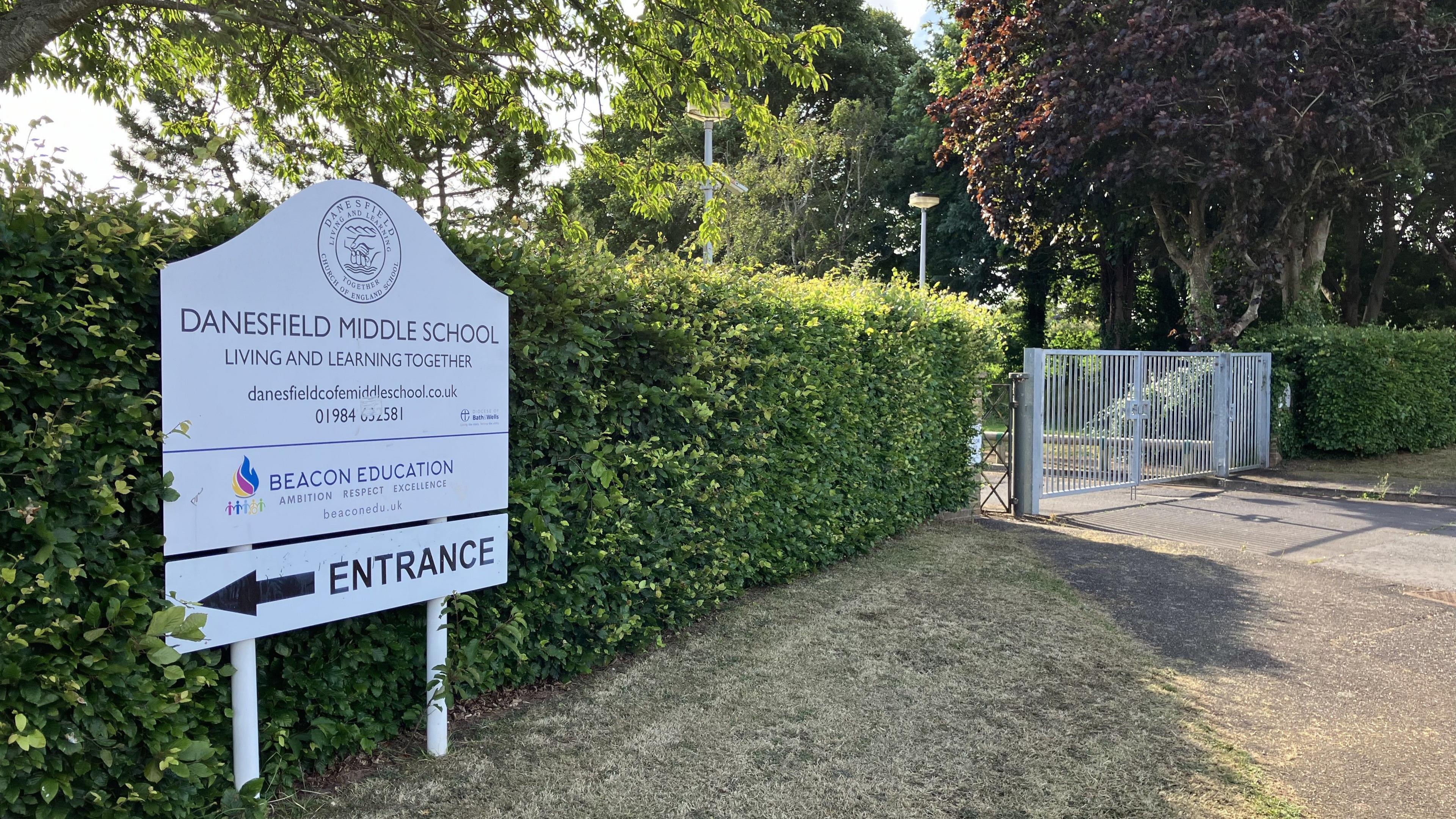 Danesfield Middle School sign and closed school gates