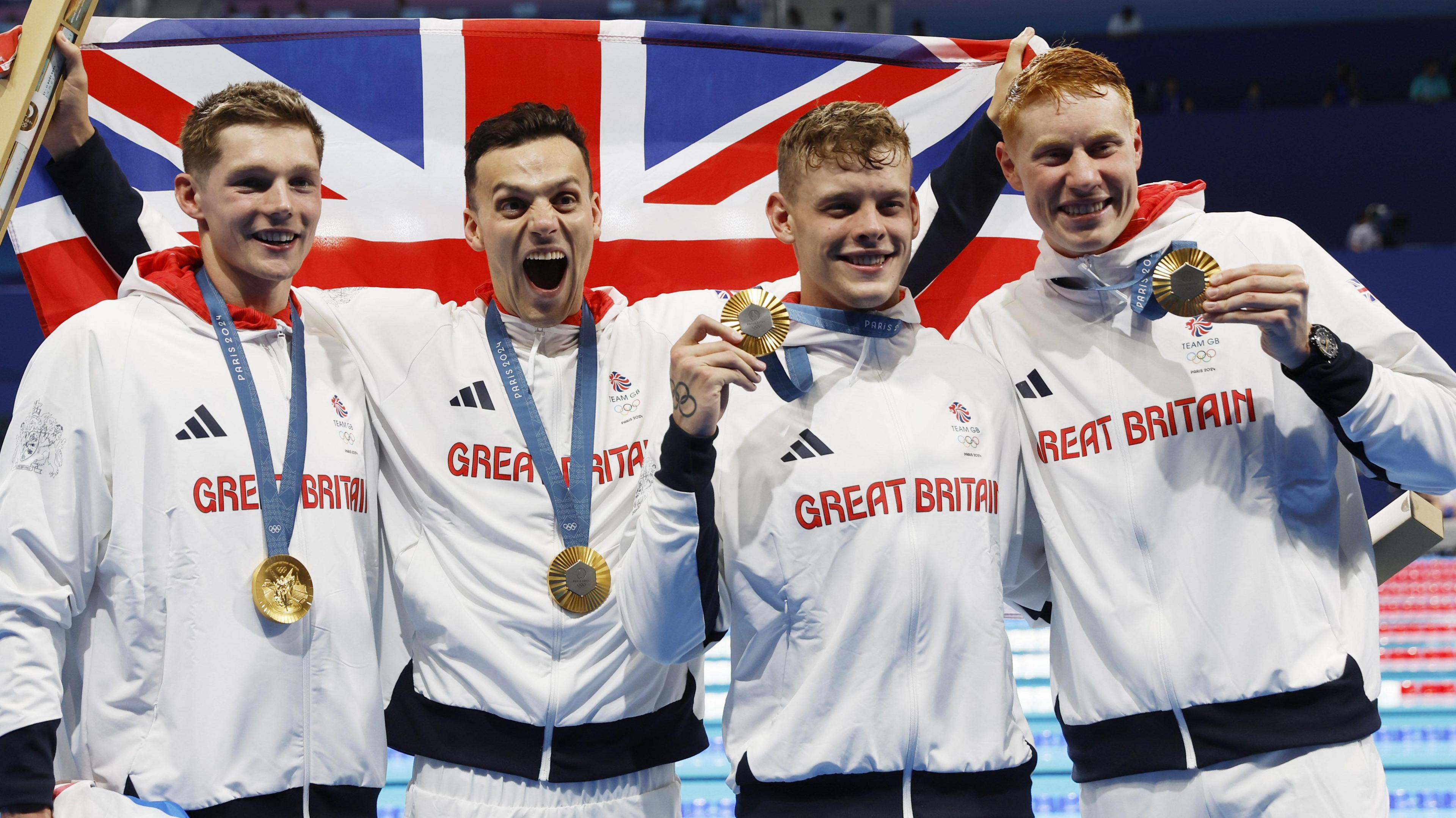 GB 4x200m team Matt  Richards, James Guy, Tom Dean and Duncan Scott