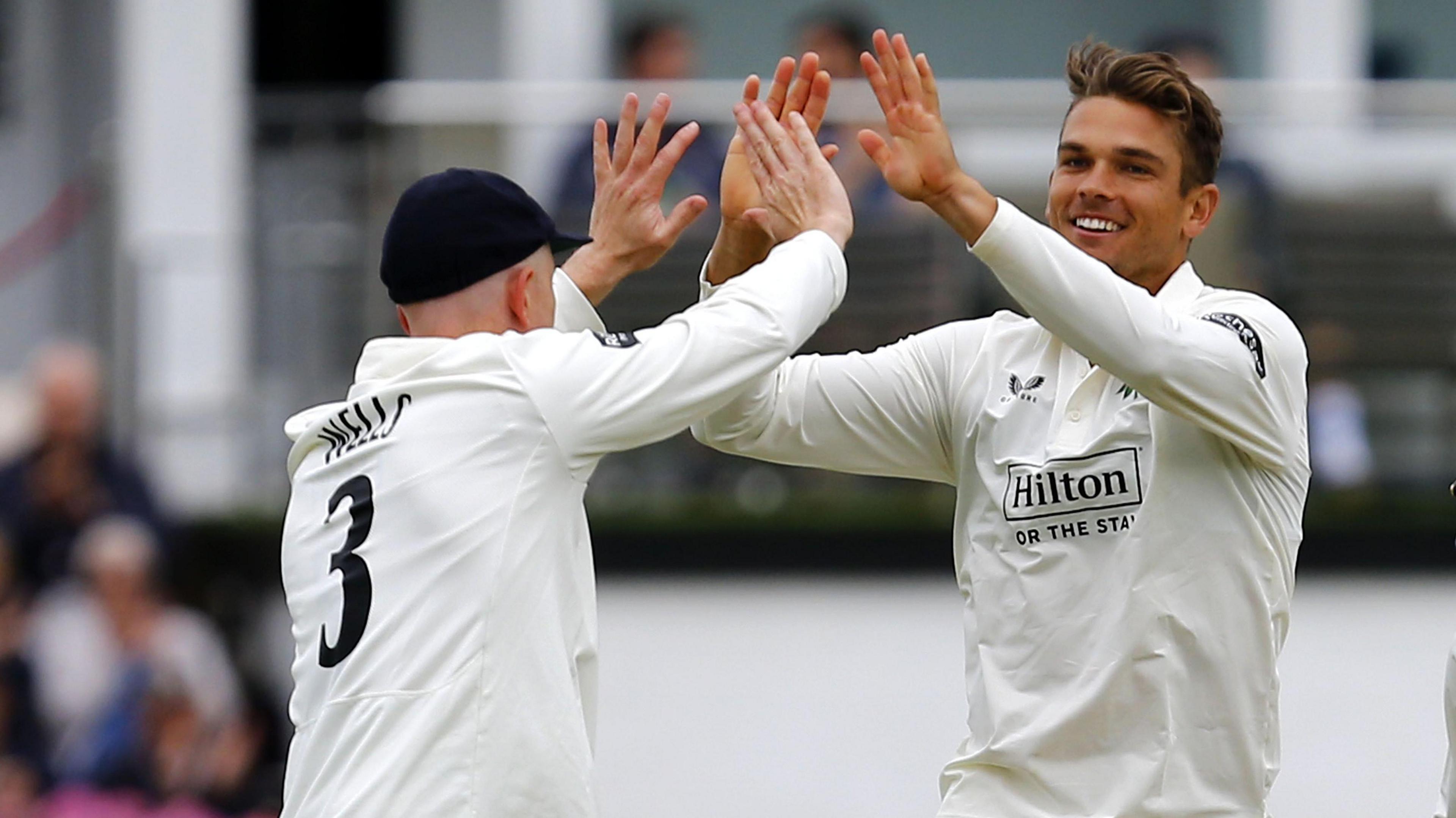Chris Green celebrates a Kent wicket at Blackpool