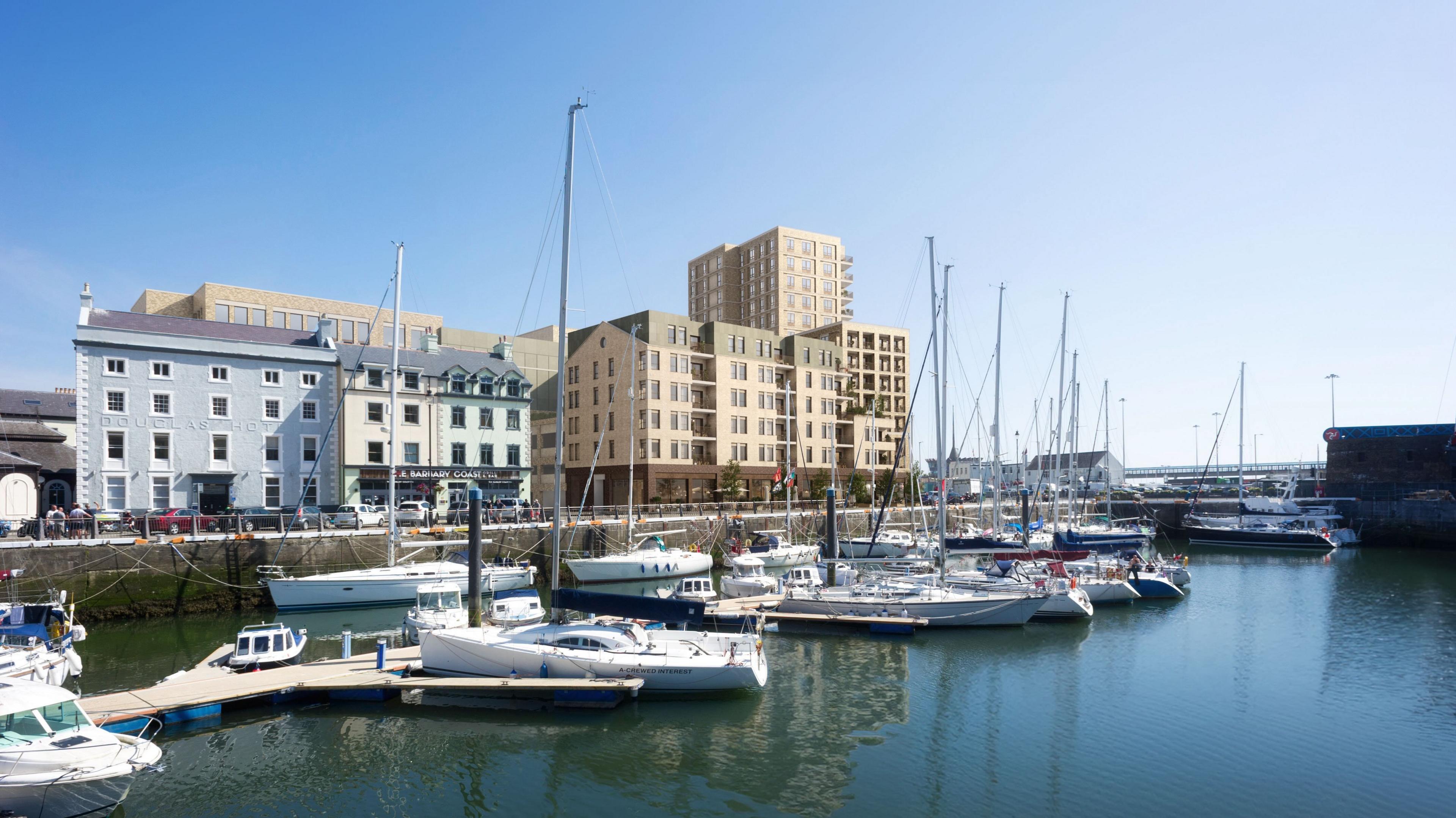 Artist's impression of the building overlooking the boats in the inner habour