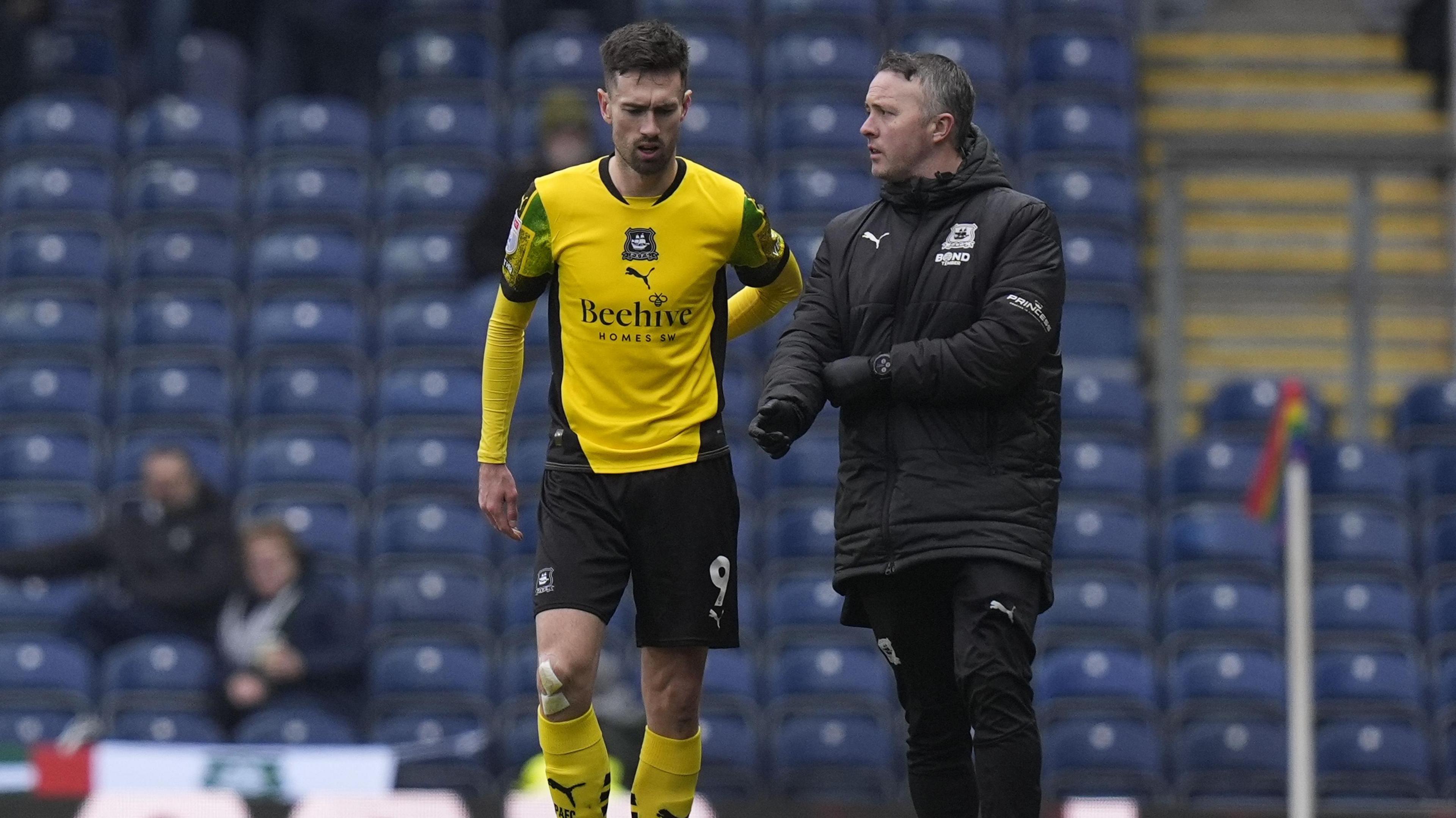 Plymouth striker Ryan Hardie is substituted against Blackburn