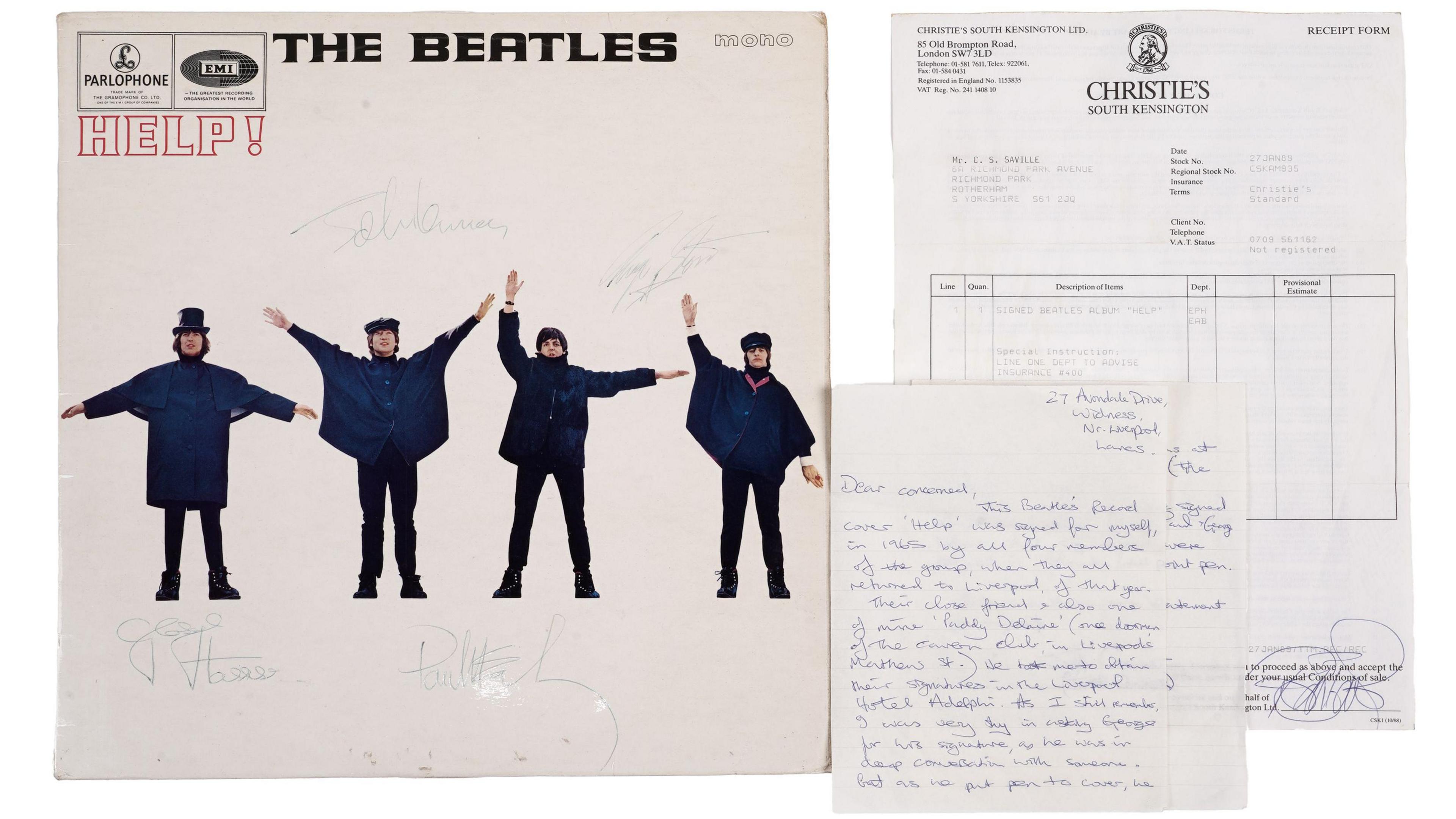 The signed record, a letter from the original owner, and an invoice of sale.