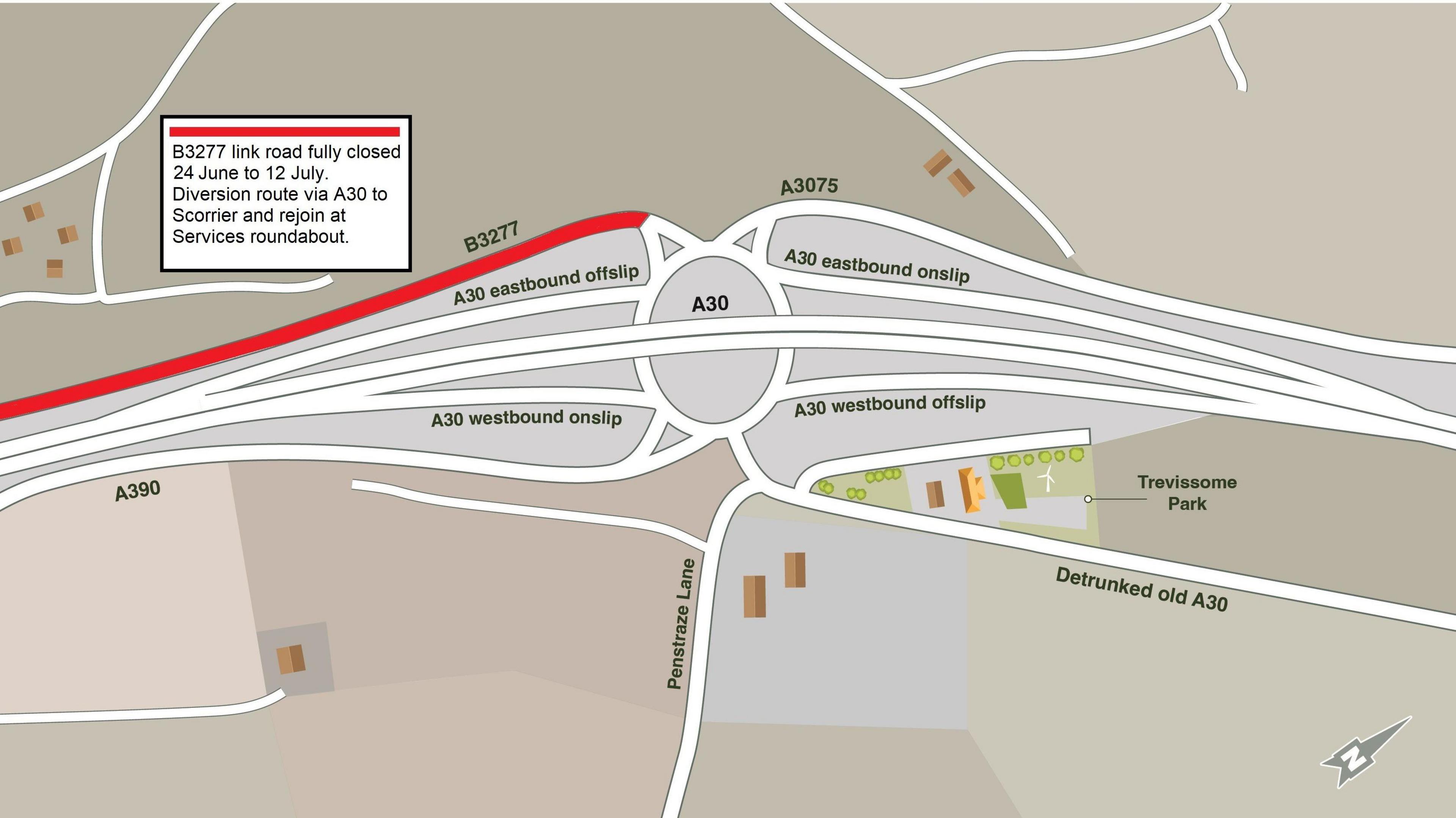 B3277 diversion map