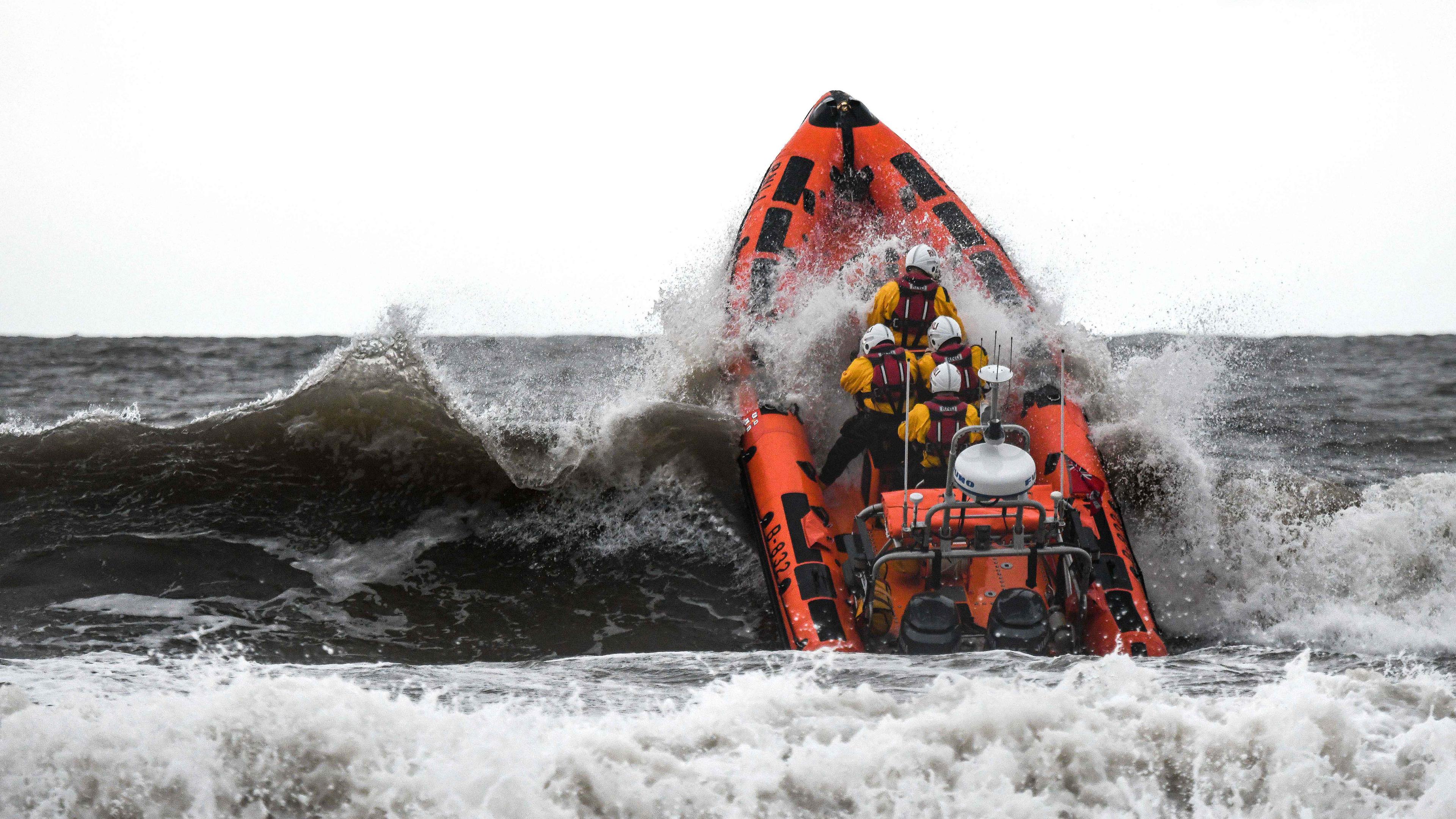 Porthcawl RNLI lifeboat operating in rough conditions