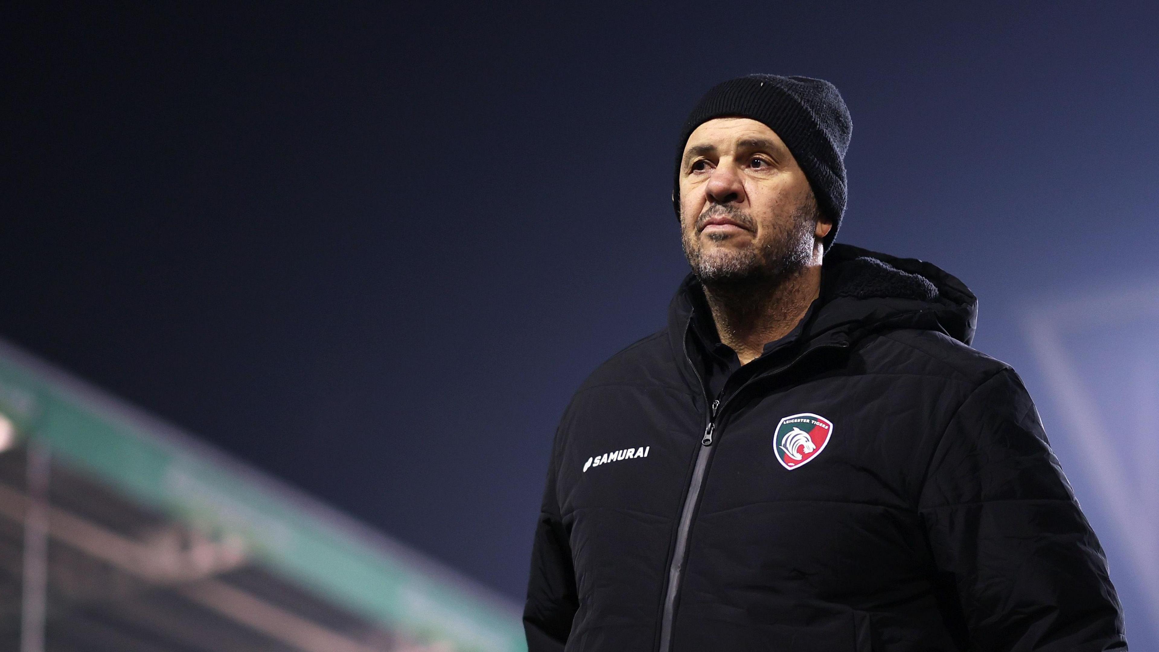 Leicester Tigers head coach Michael Cheika walks off the pitch