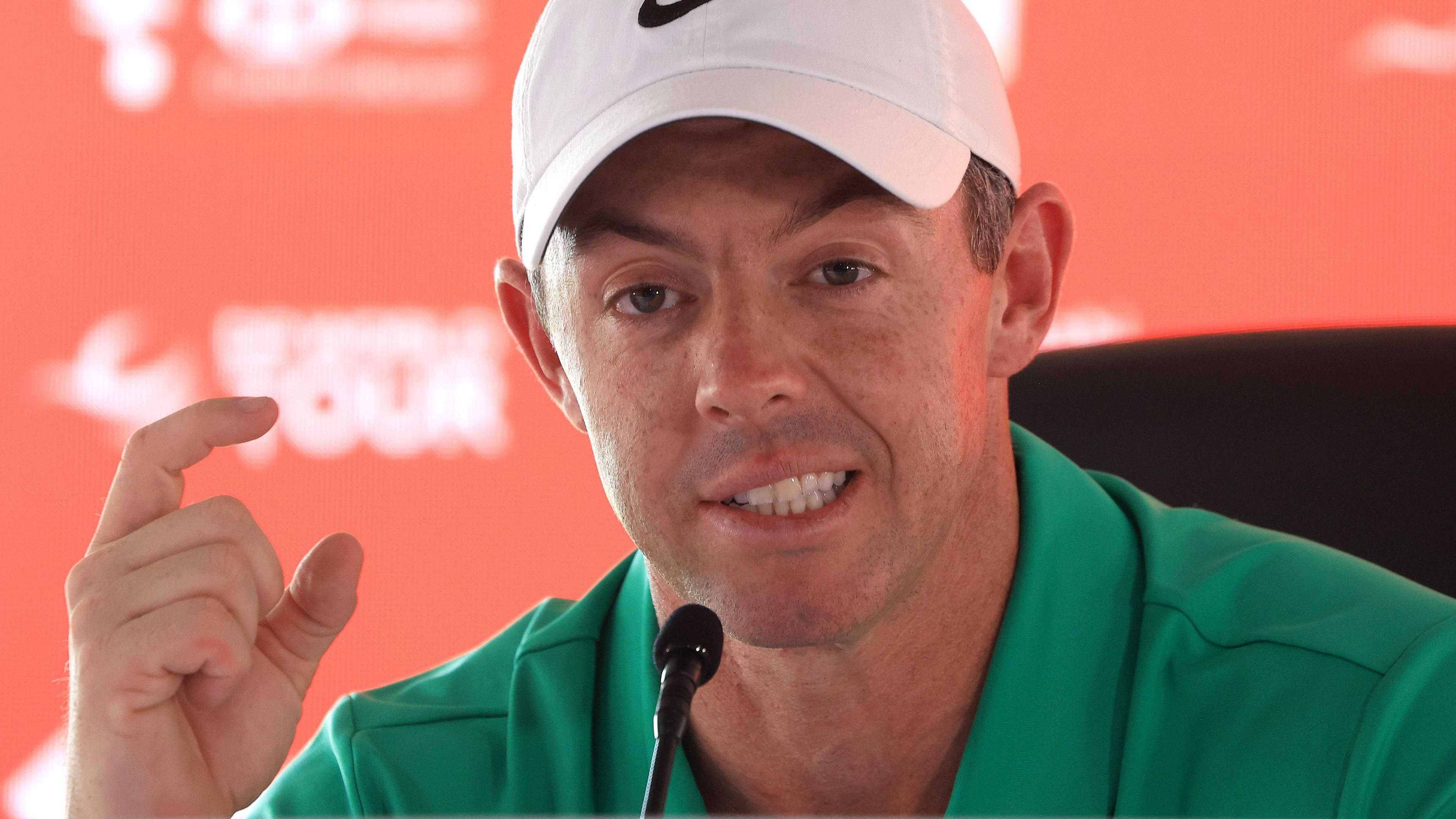 Rory McIlroy speaking to the media at the HSBC Abu Dhabi Championship