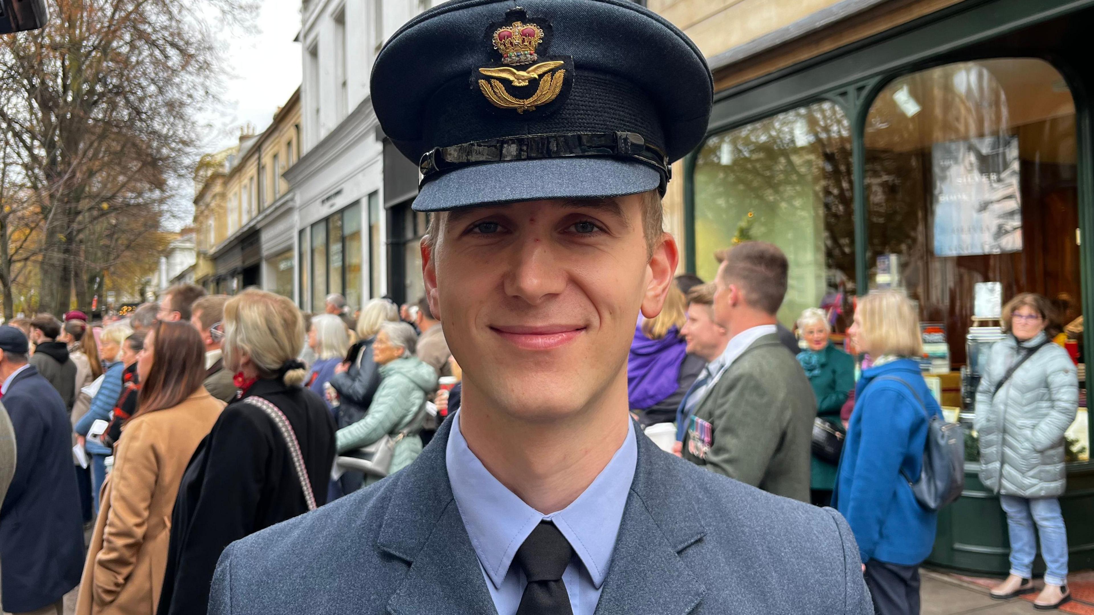 Flt Lt Samson Hedley. He is wearing military uniform and is looking directly at the camera and smiling.