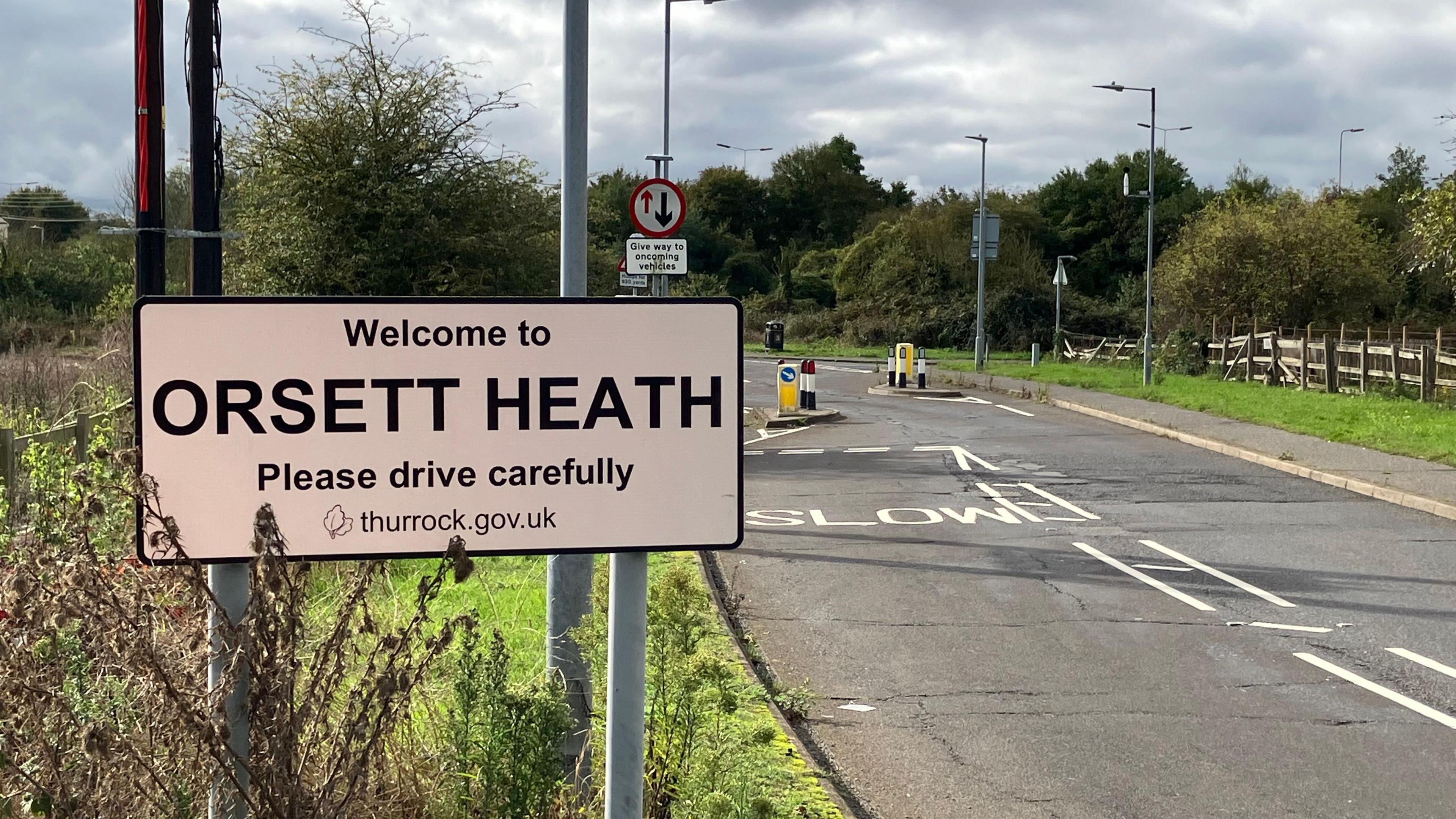 A picture of the Orsett Heath road sign at the entrance to the village.