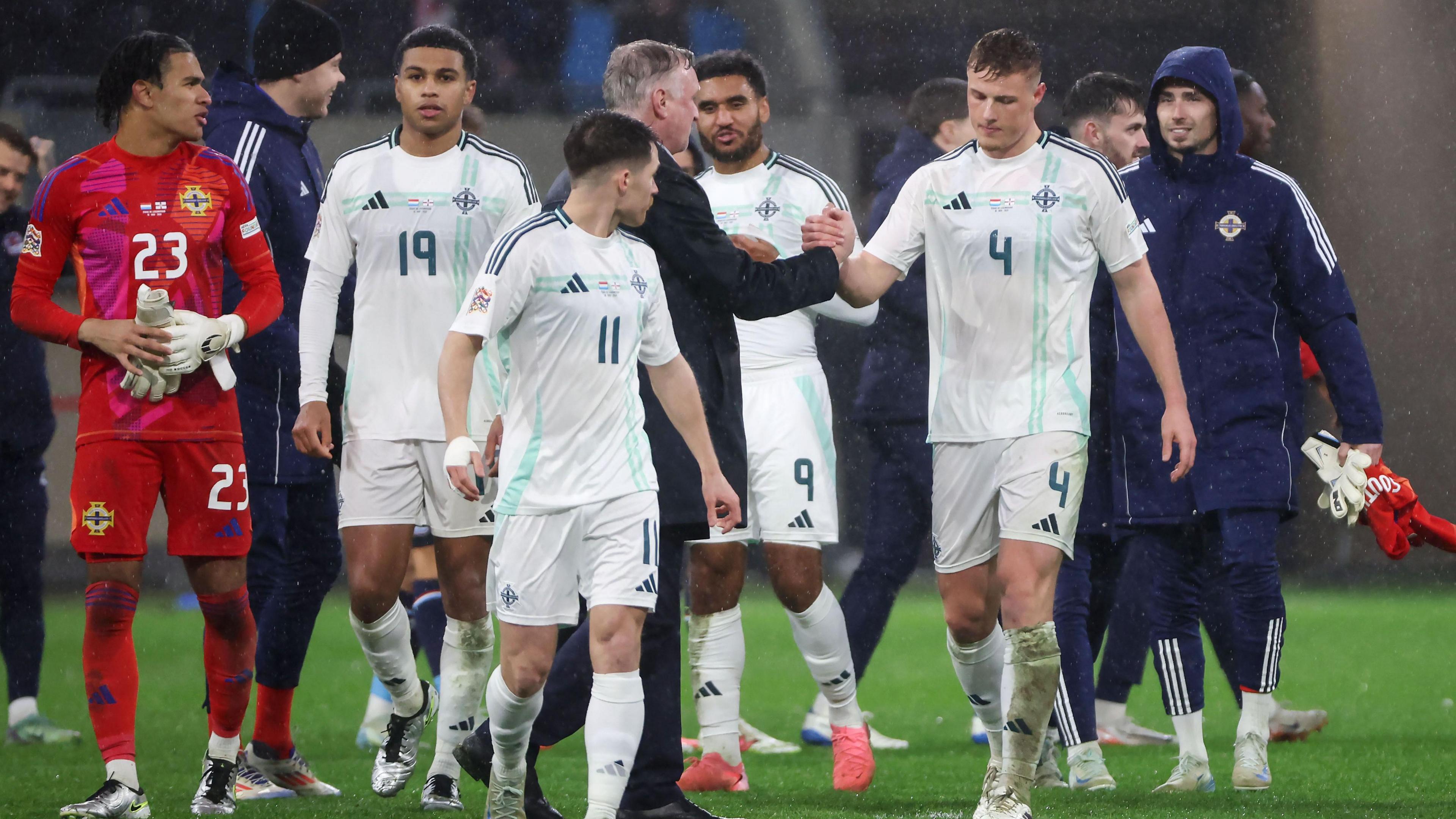 Northern Ireland players at full-time in Luxembourg