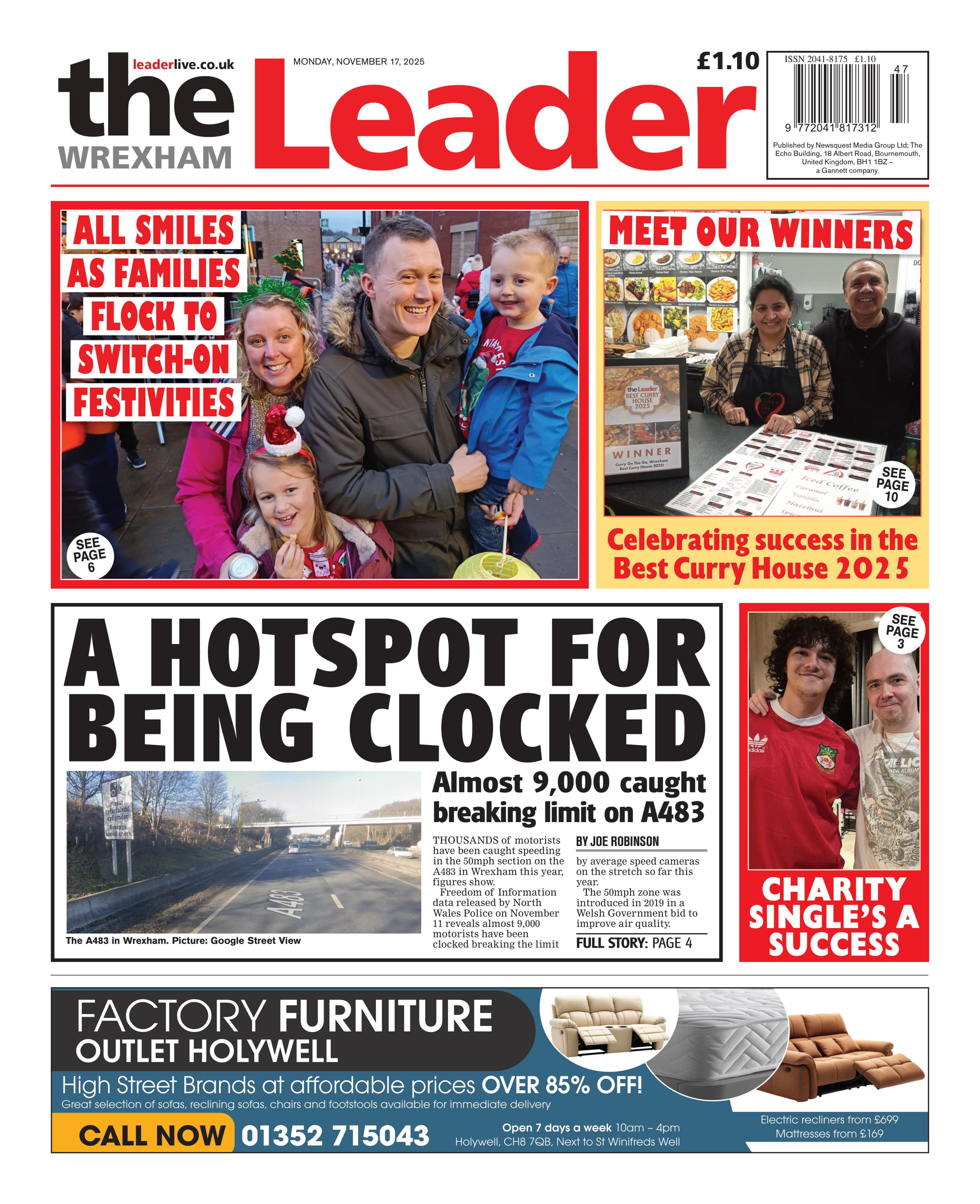 Wrexham Leader front page. The headline reads: "A hotspot for being clocked"