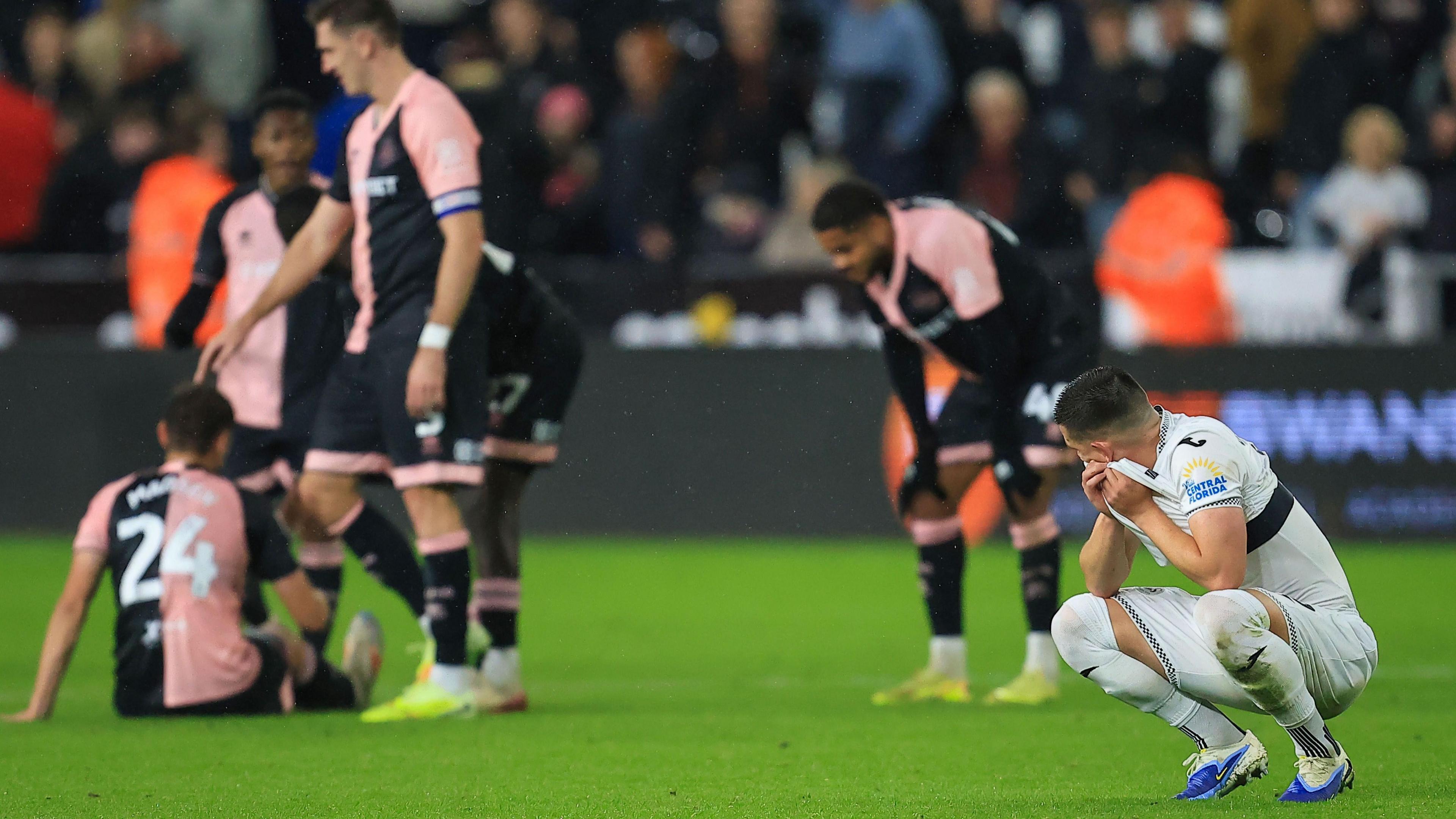 Zan Vipotnik looks disappointed after Swansea's defeat to QPR