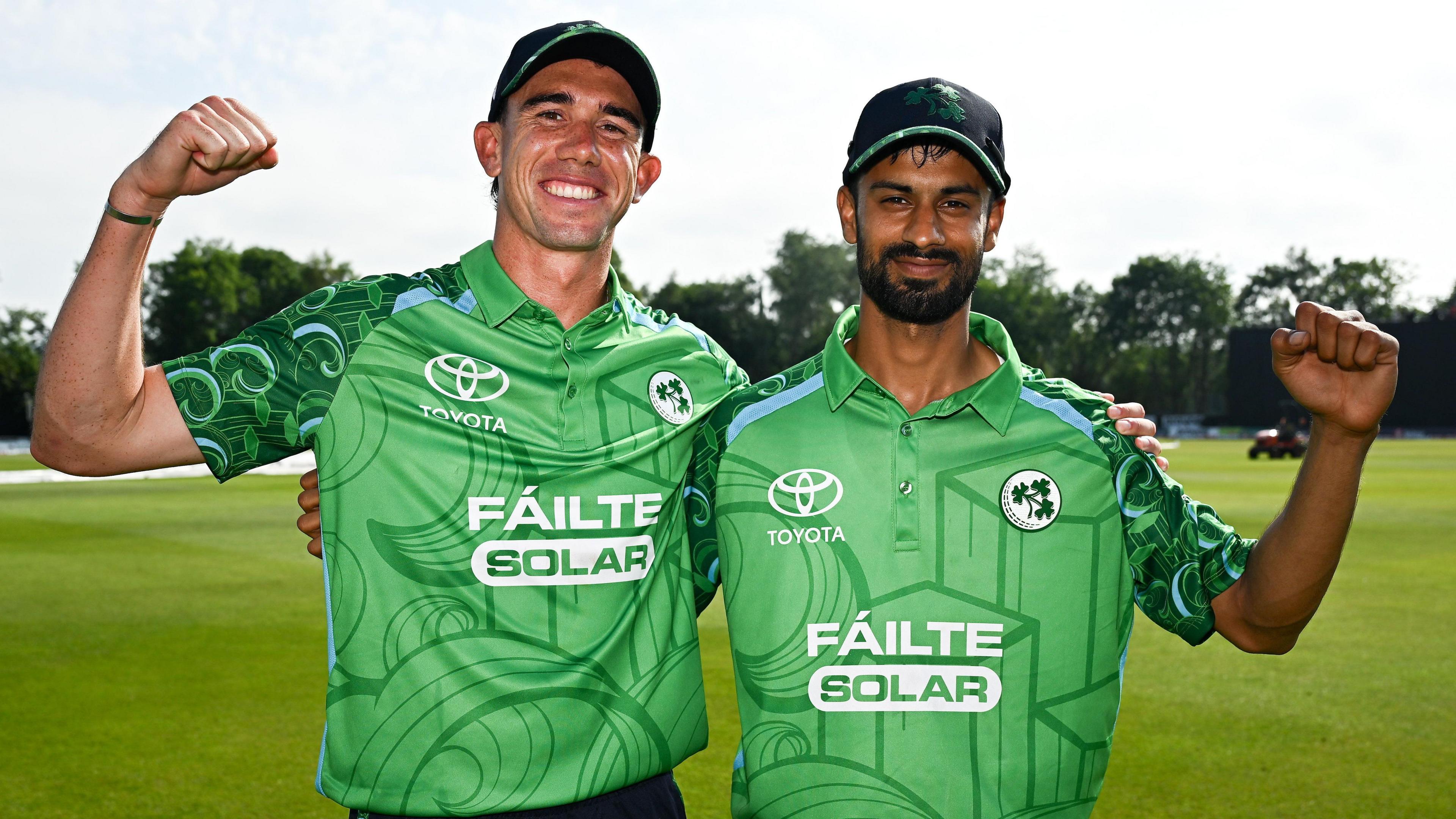 Matthew Hollard and Jai Moondra celebrate against India