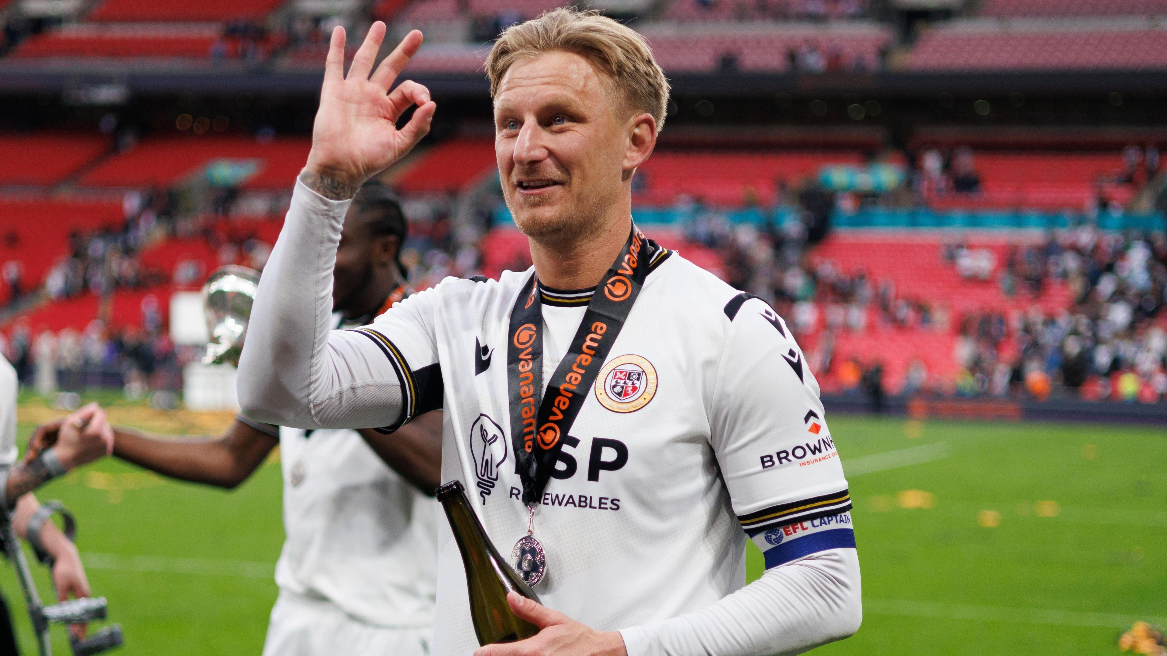 Byron Webster wears his National League promotion final winner's medal