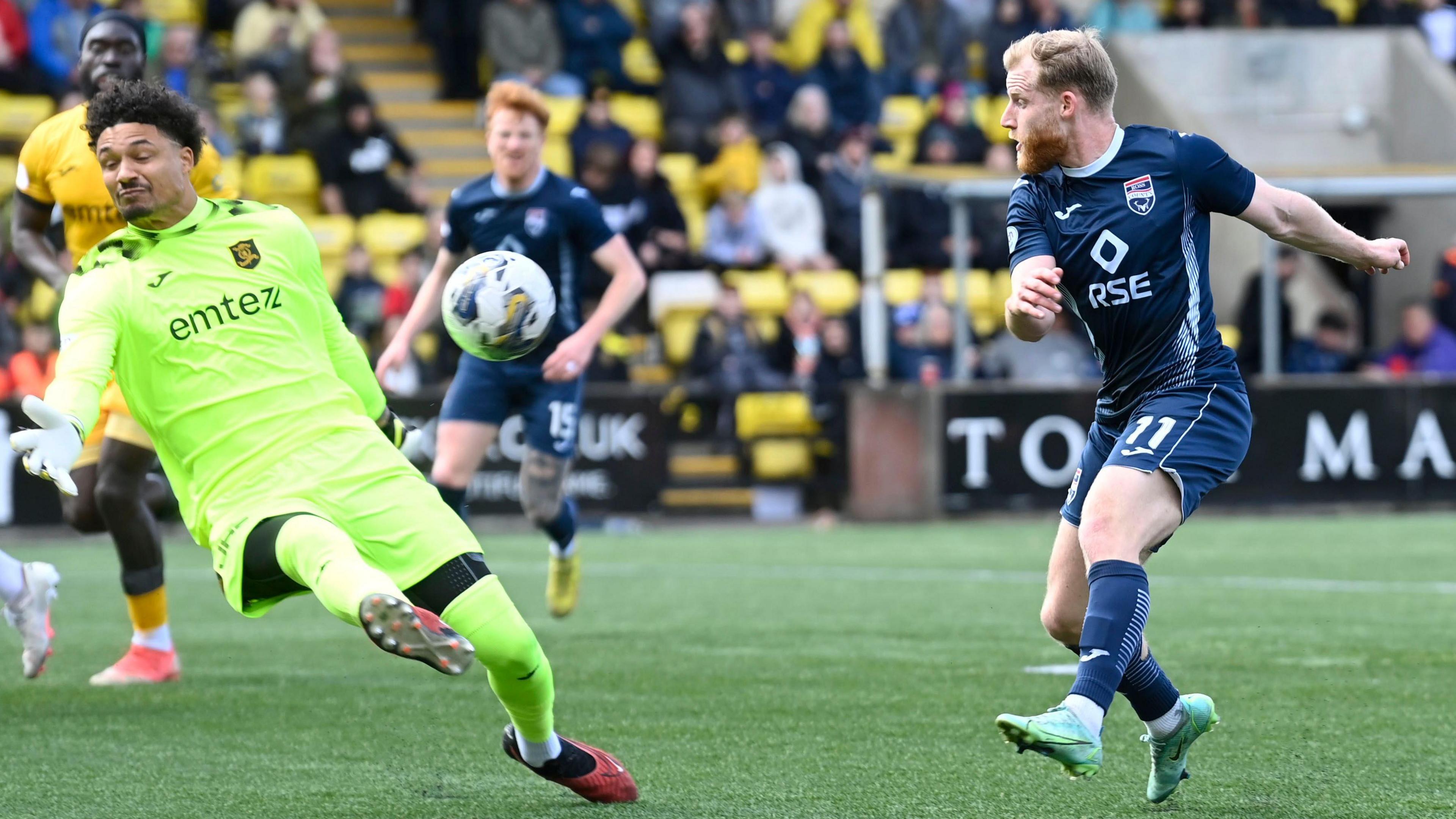 Livingston's Shamal George makes a save to deny Ross County's Josh Sims