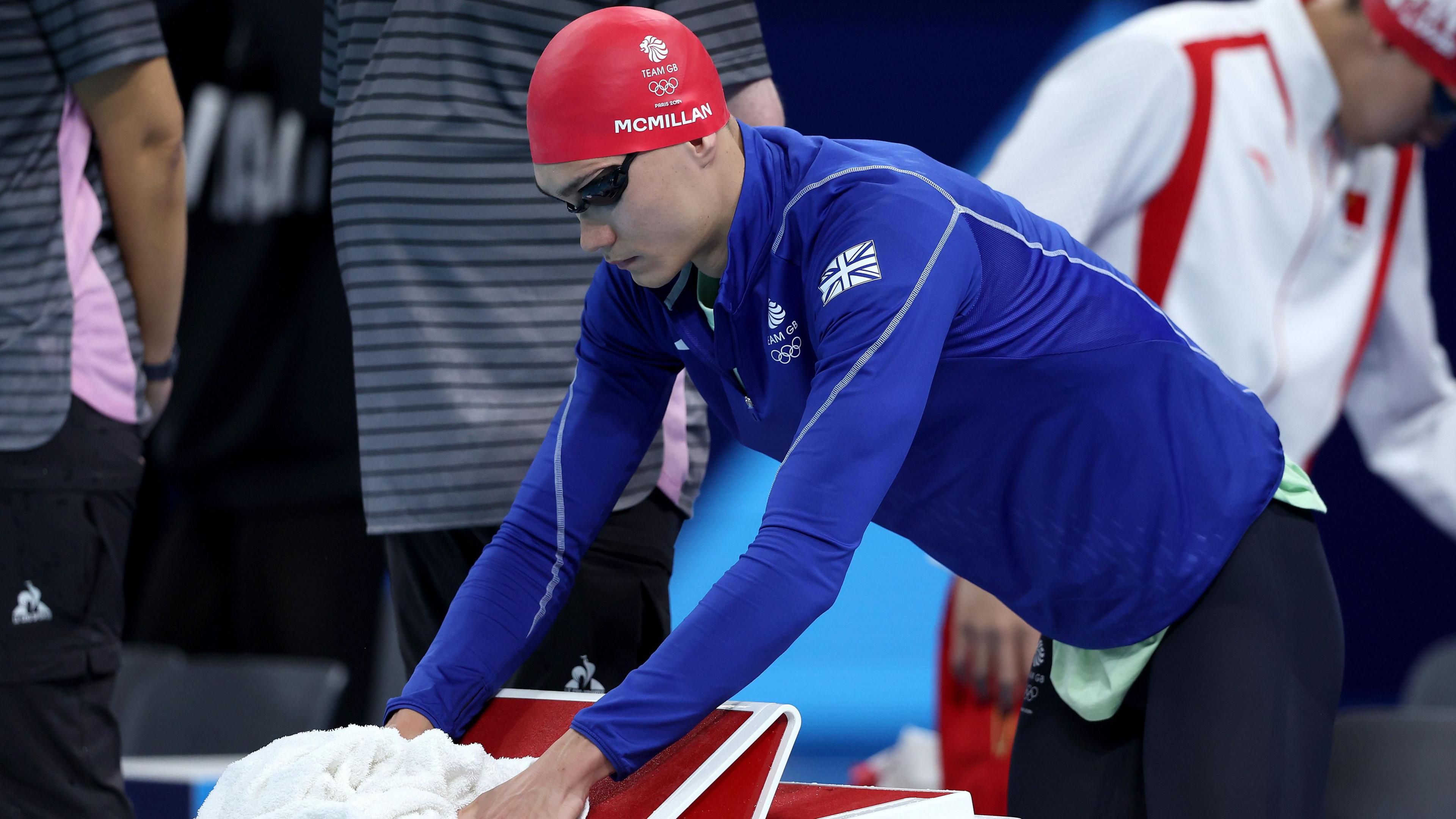 Team GB's Jack McMillan prepares before the 4x200m freestyle relay.