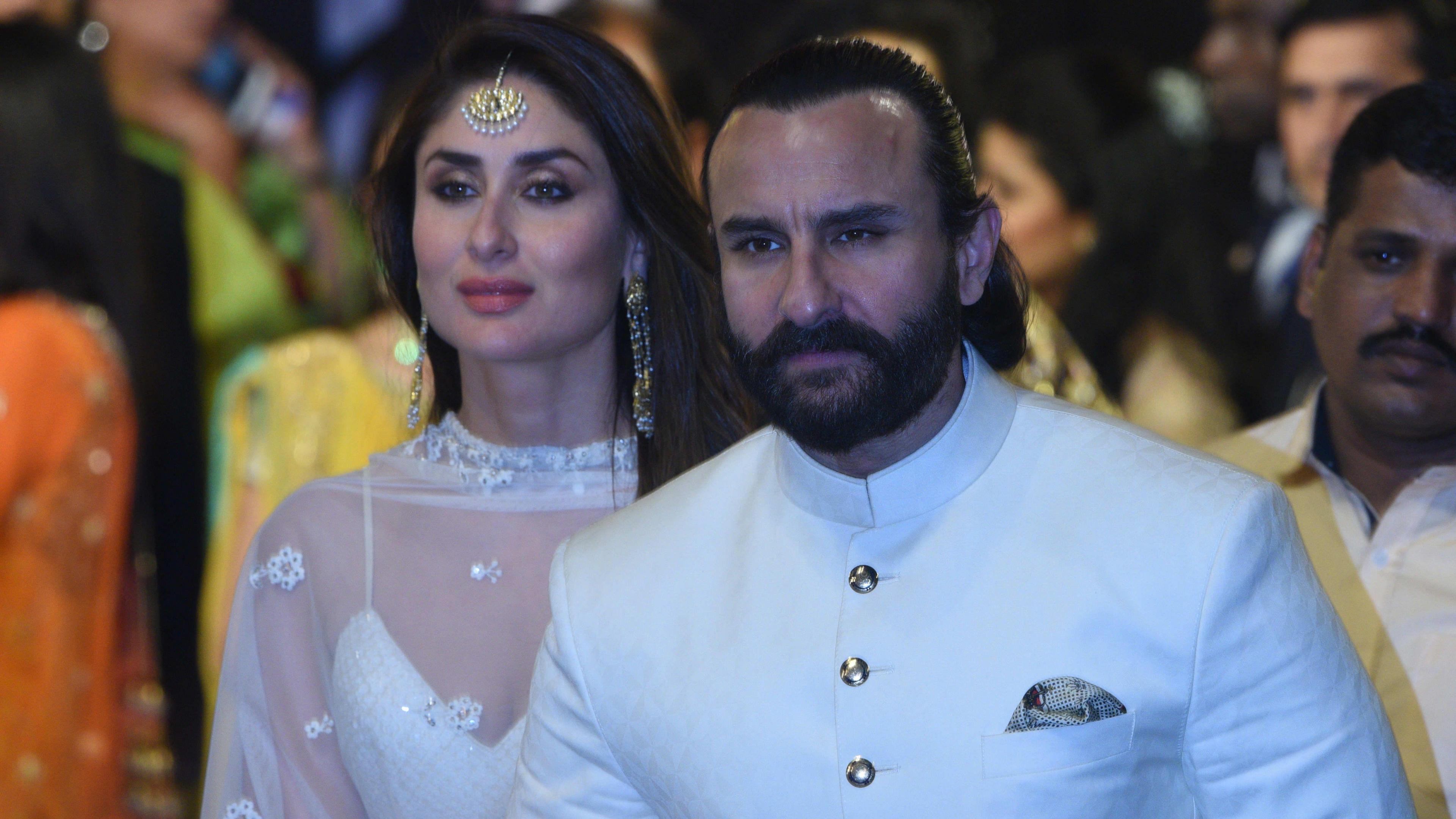 MUMBAI, INDIA - DECEMBER 12: Bollywood actors Saif Ali Khan and Kareena Kapoor Khan during the wedding of Reliance Industries Chairman Mukesh Ambani's daughter Isha Ambani and Anand Piramal at their residence Antilia on December 12, 2018 in Mumbai, India. Isha Ambani, daughter of Reliance Industries Chairman Mukesh Ambani, wed Anand Piramal, son of Ajay Piramal, Chairman of Piramal Group & Shriram Group, in the Ambanis 27-storey home Antilia. (Photo by Prodip Guha/Hindustan Times via Getty Images)
