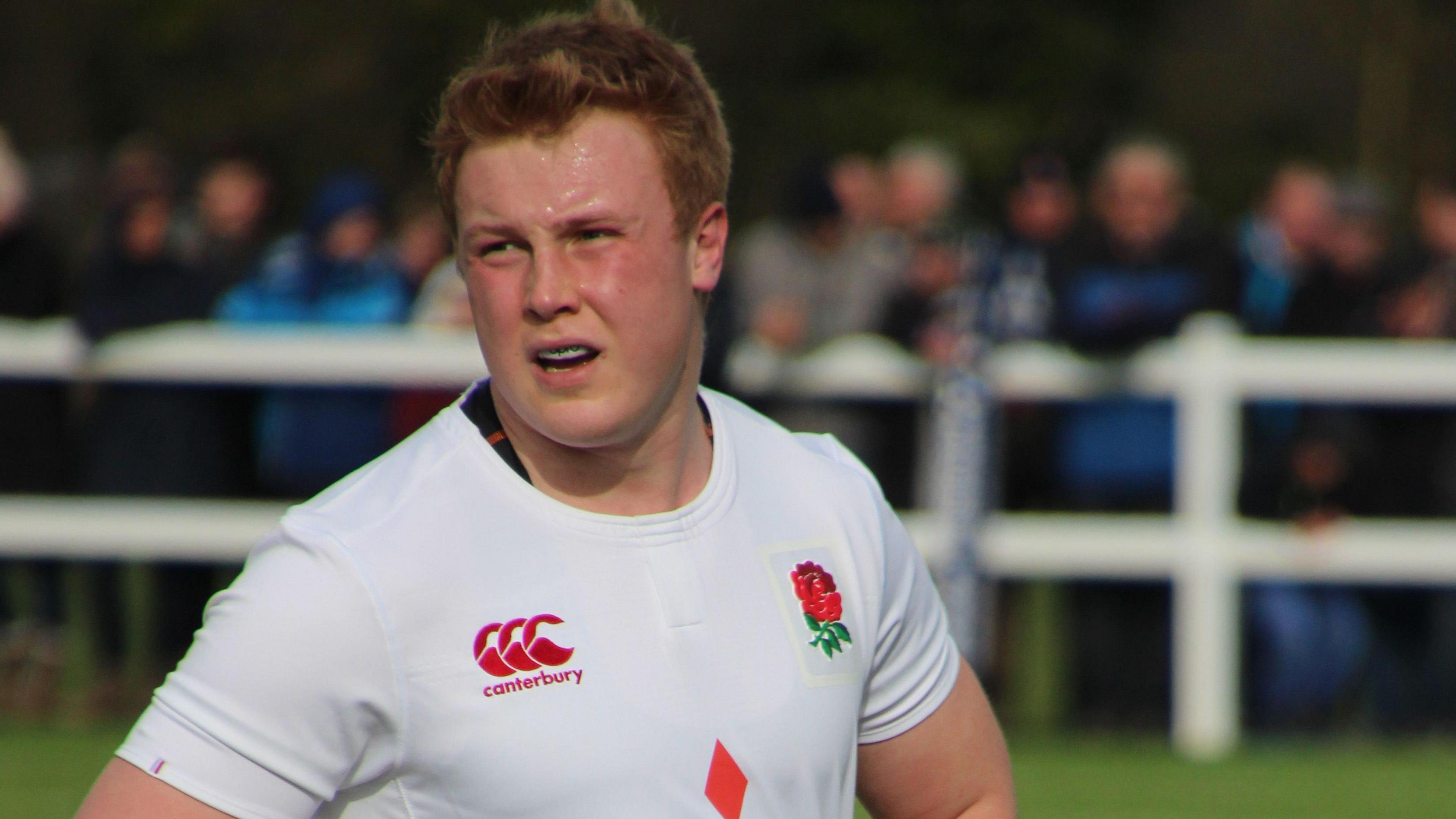 Tom Rowland playing for England Under-18s