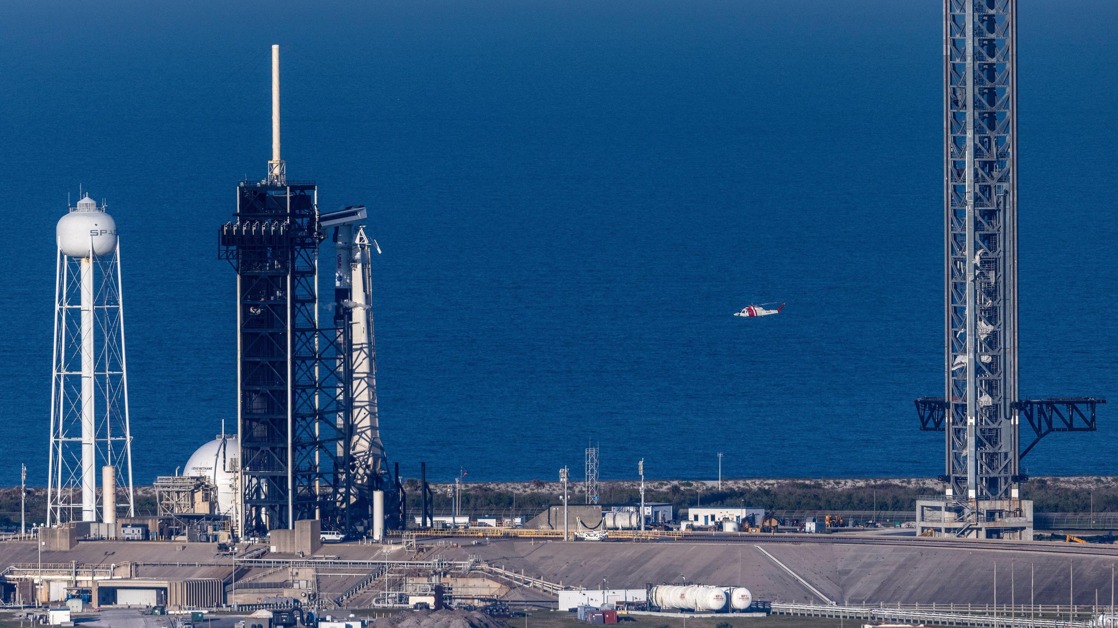 Falcon 9 rocket waiting in place at Kennedy Space Centre, ready to be launched.