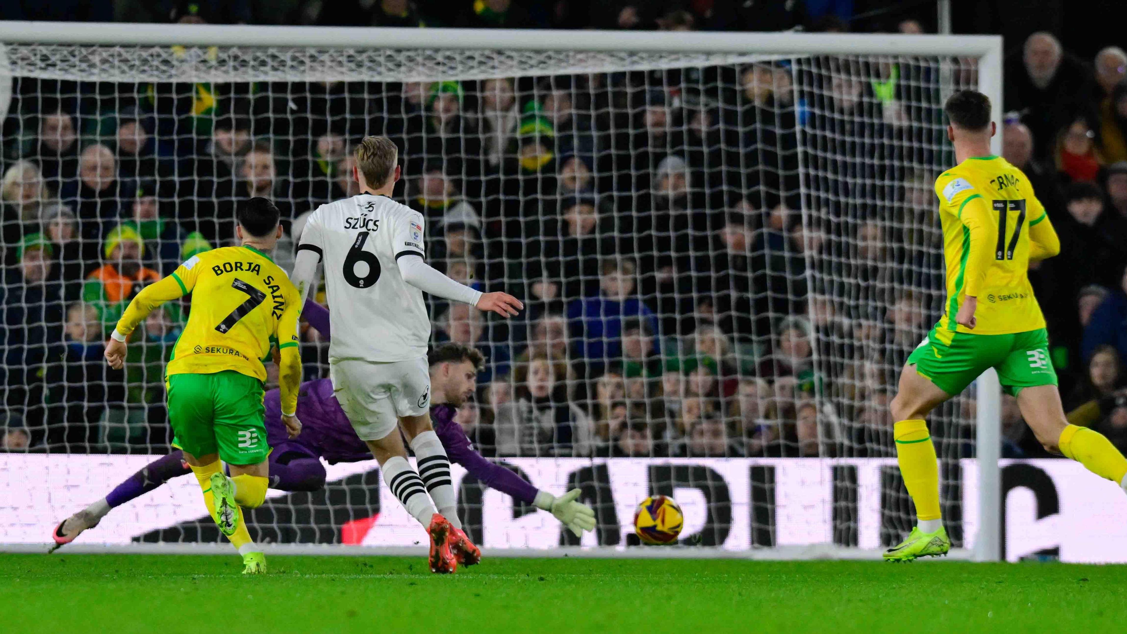 Borja Sainz scores his second goal for Norwich City