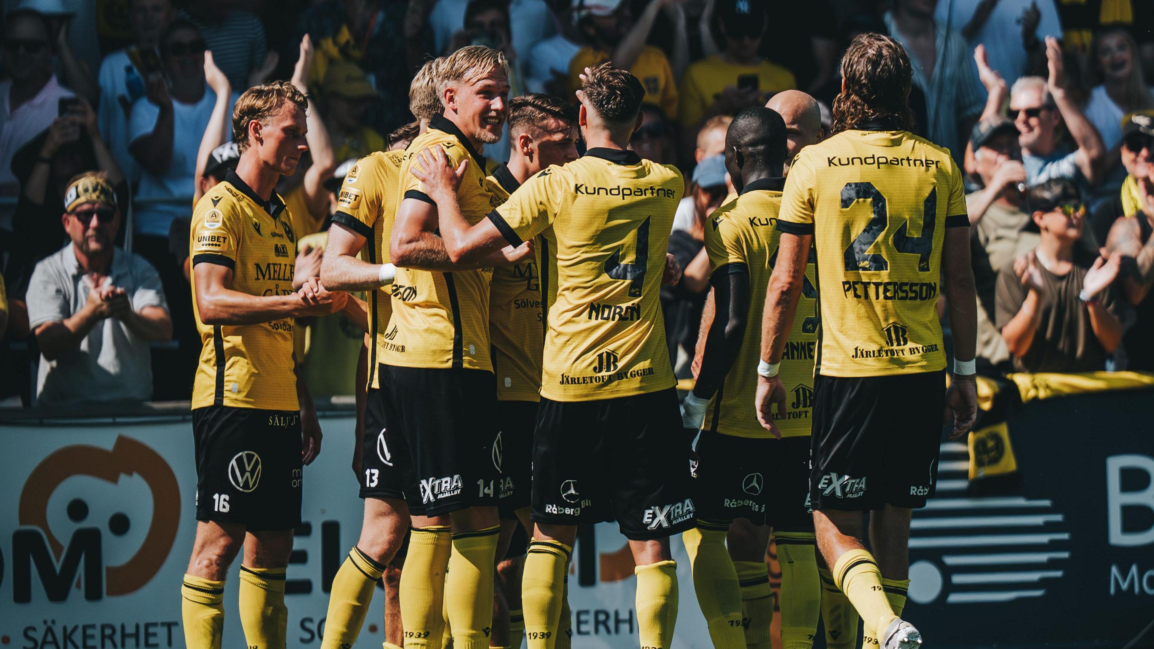 Mjallby celebrate scoring against AIK