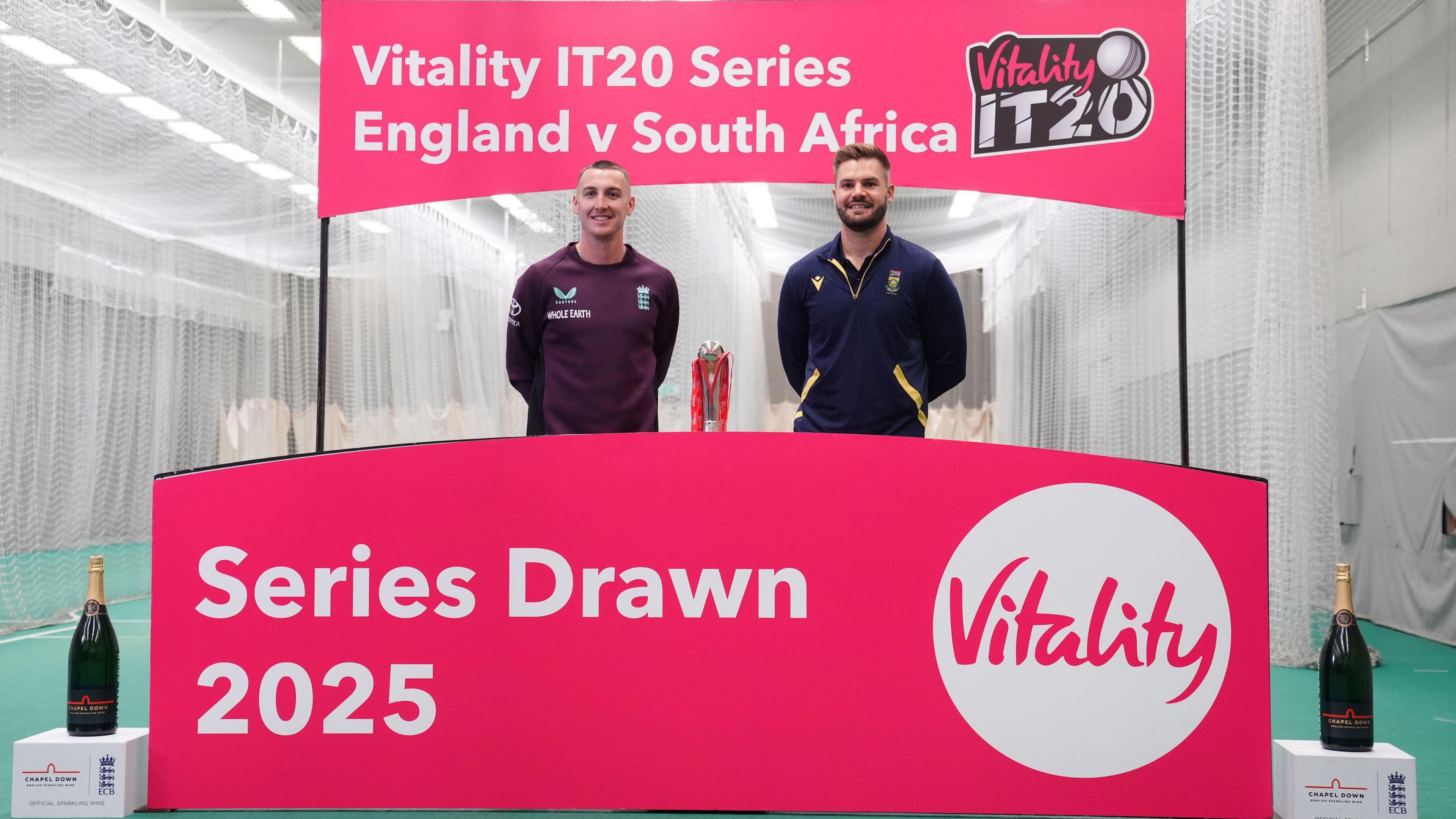 England captain Harry Brook and South Africa skipper Aiden Markram after the T20 series is drawn