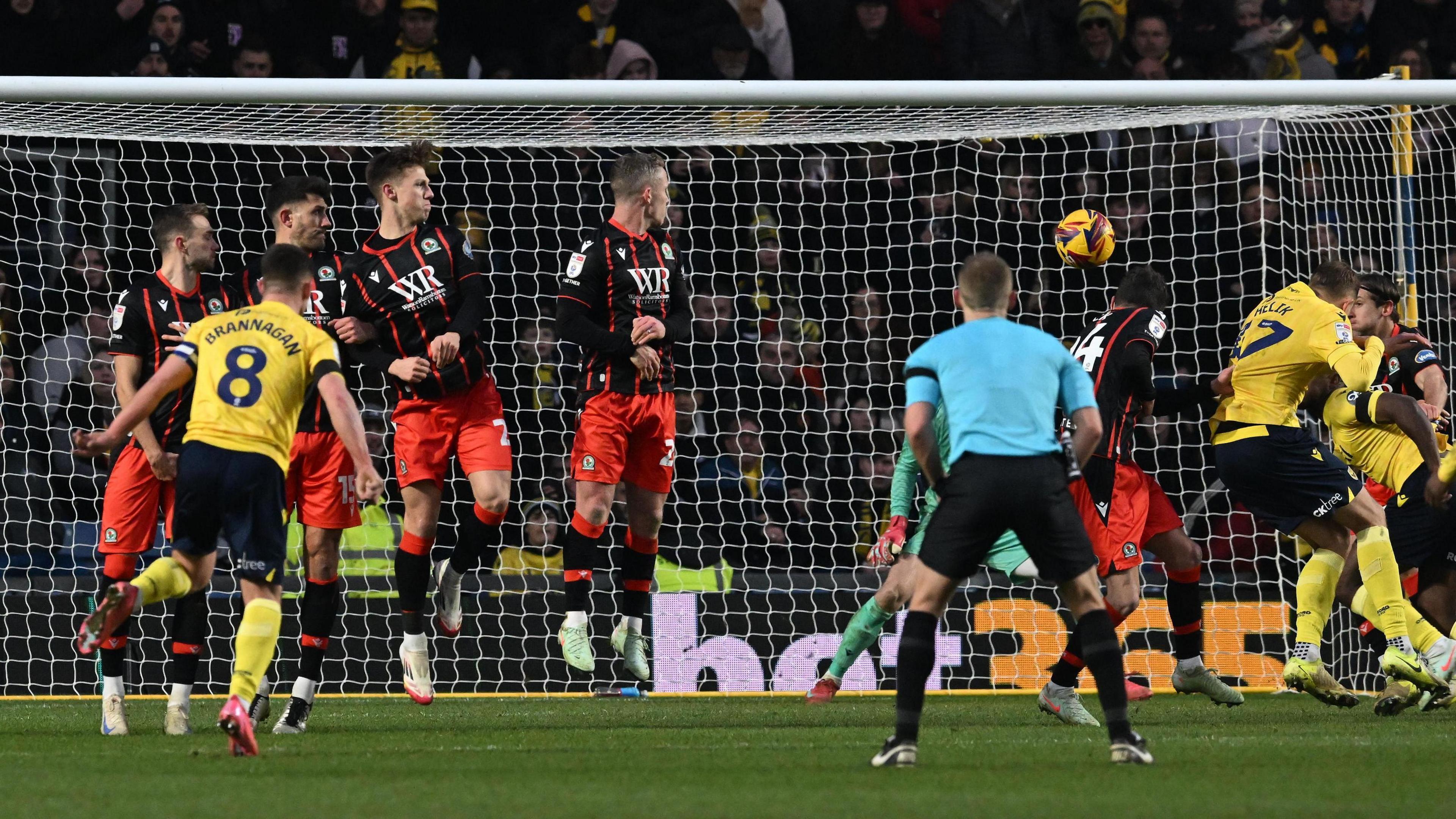 Cameron Brannagan scores from a free kick