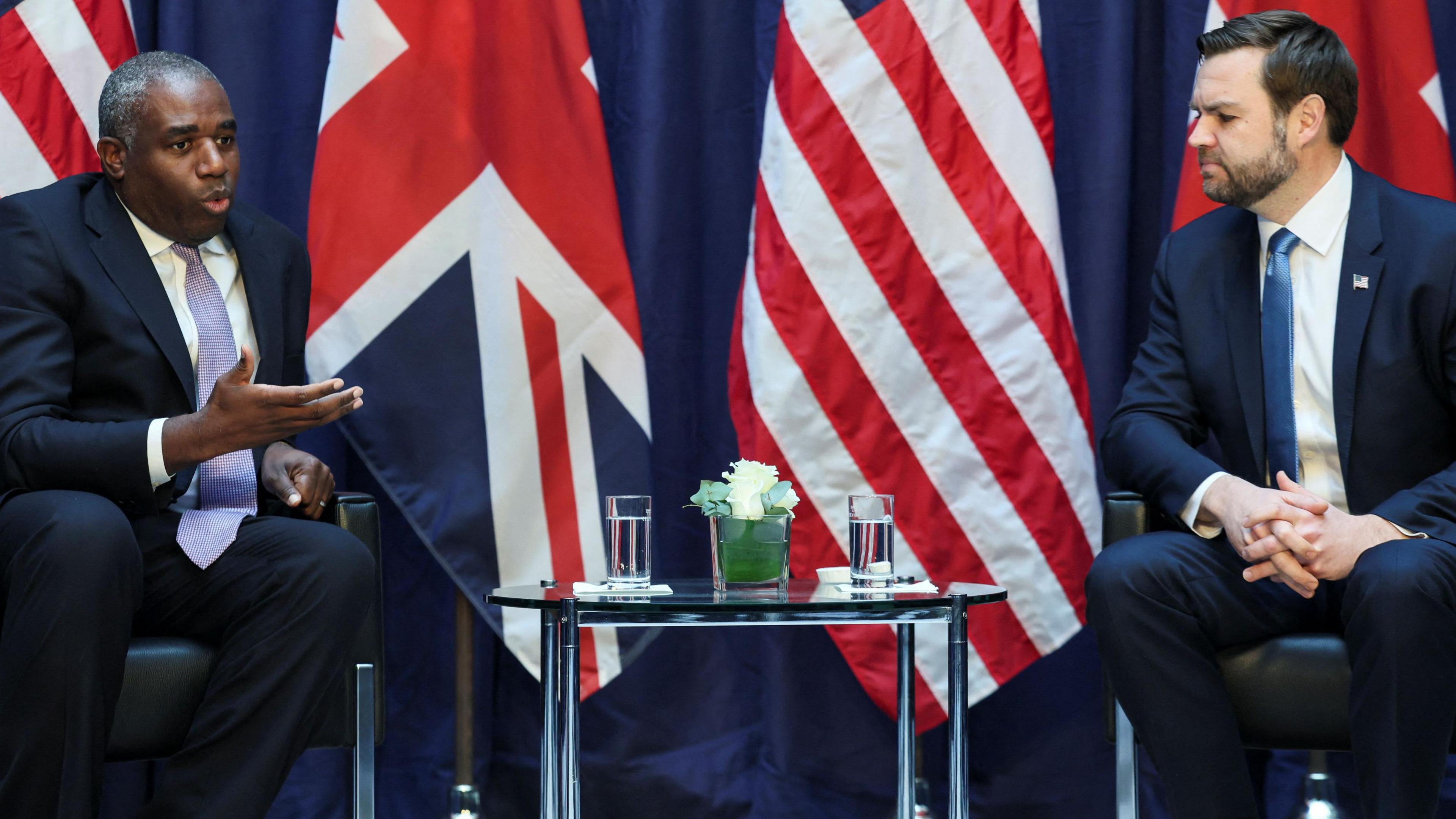 British Foreign Secretary David Lammy speaks as he participates in a bilateral meeting with U.S. Vice President JD Vance 