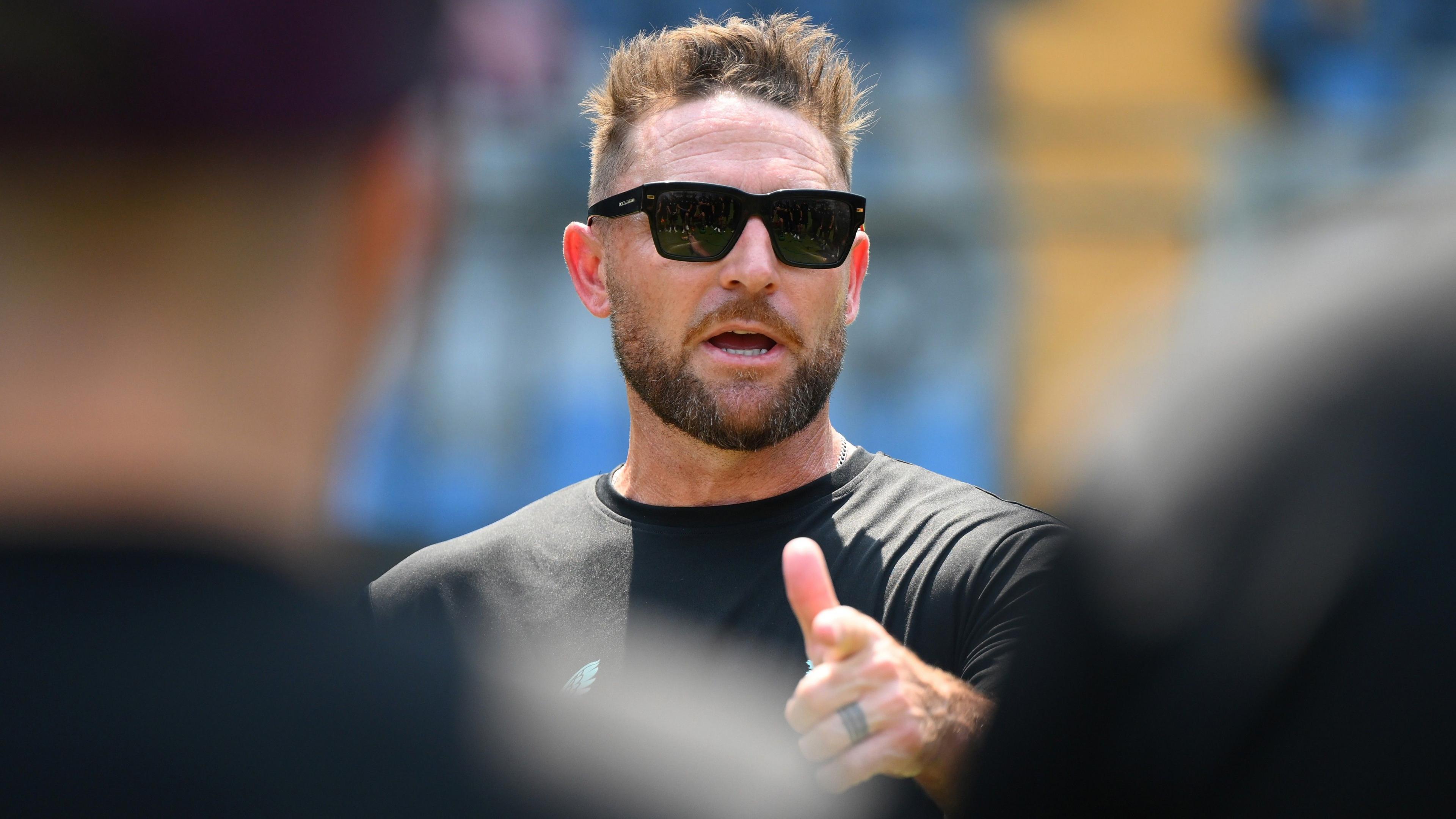 Head coach of England Brendon McCullum during a net session at Wankhede Stadium on 3 March 2026 in Mumbai, India