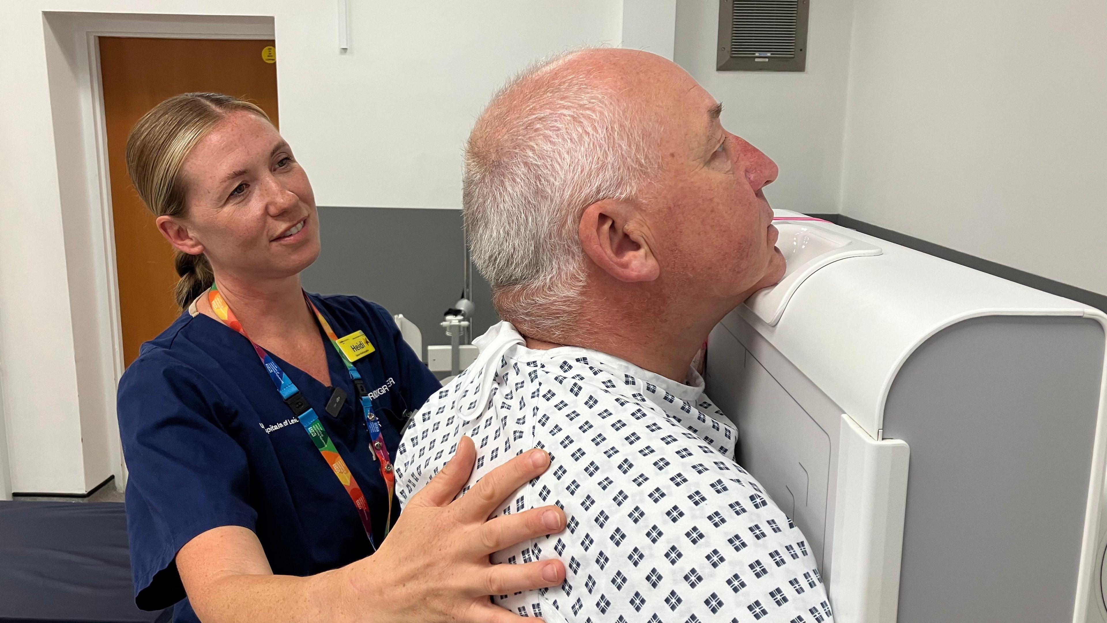 Peter Moult prepares to have a chest X-ray at Coalville Community Hospital,