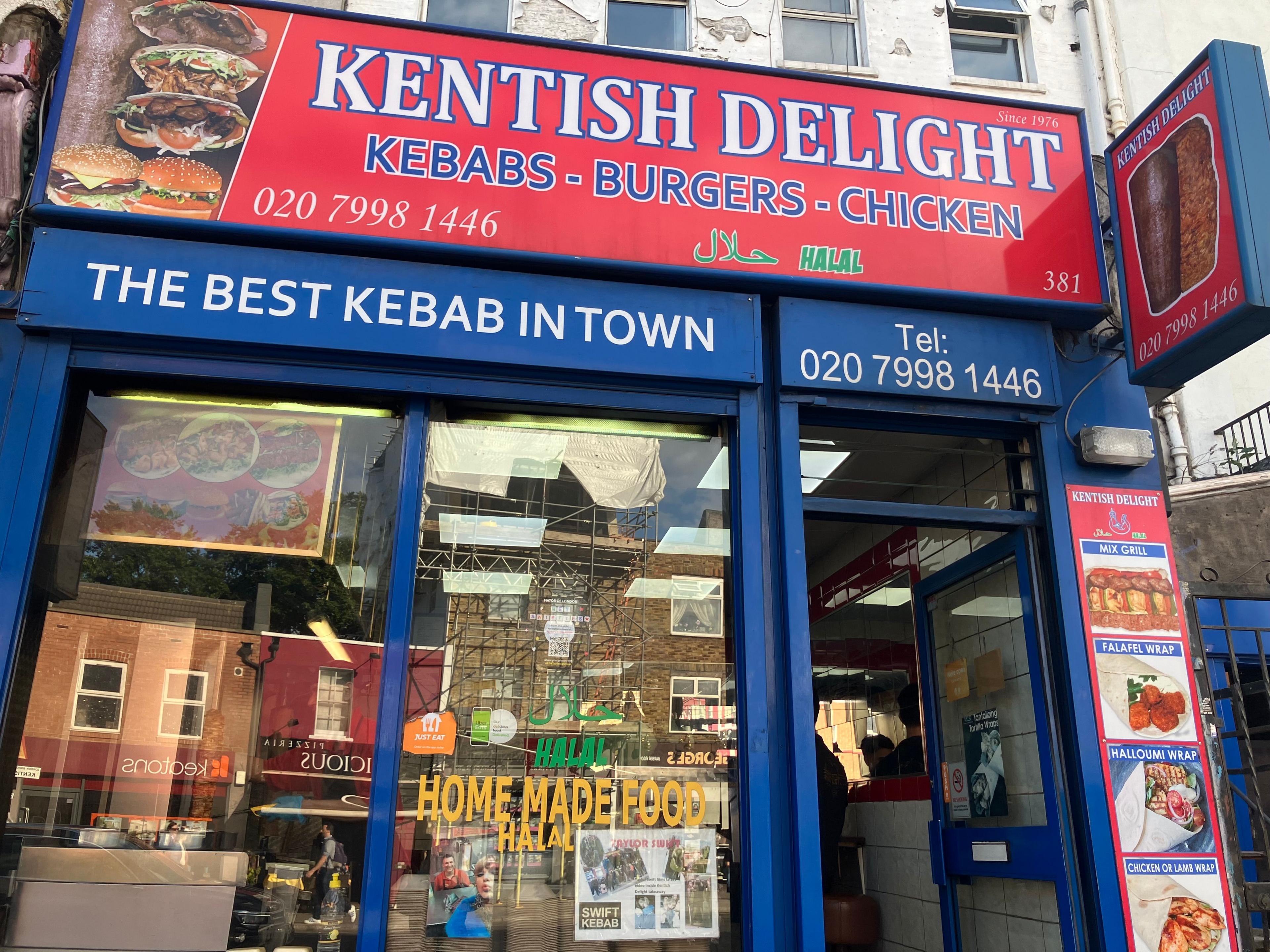 The front door and signage of Kentish Delight kebab shop 