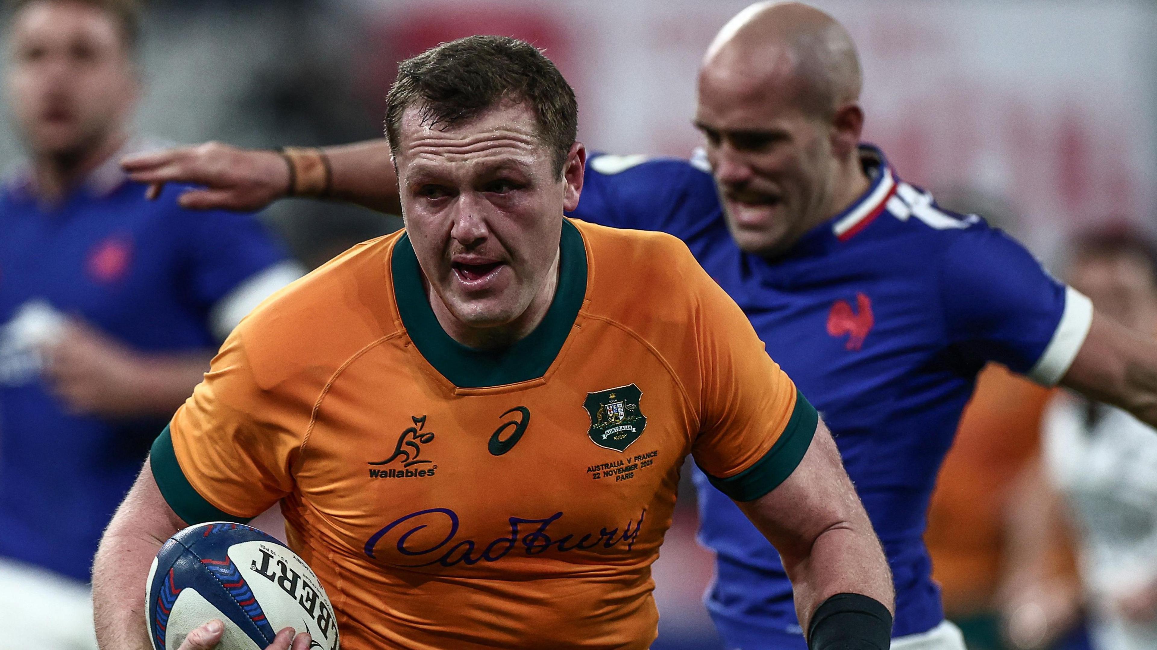 Angus Bell in action for Australia against France
