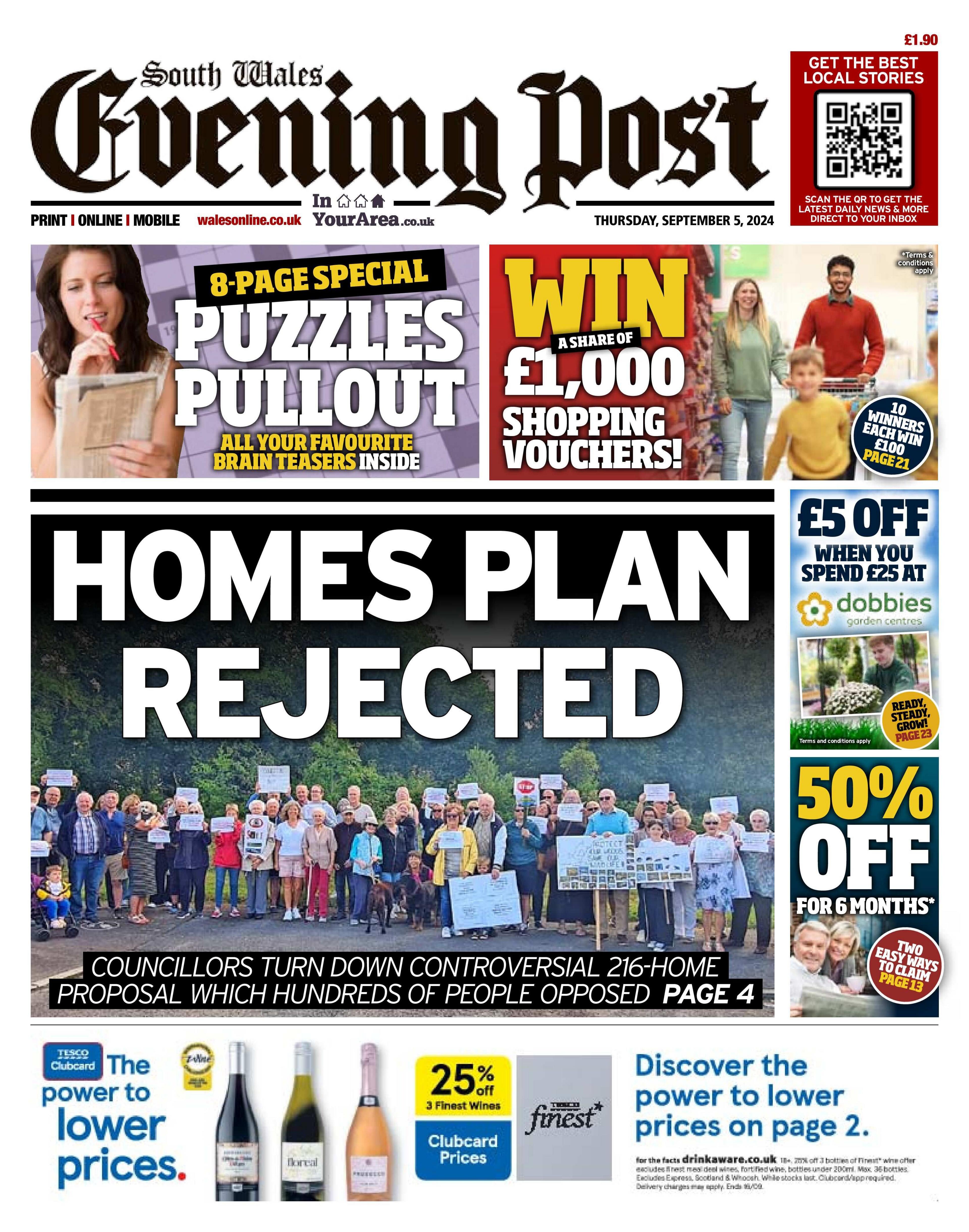 Front page of the South Wales Evening Post