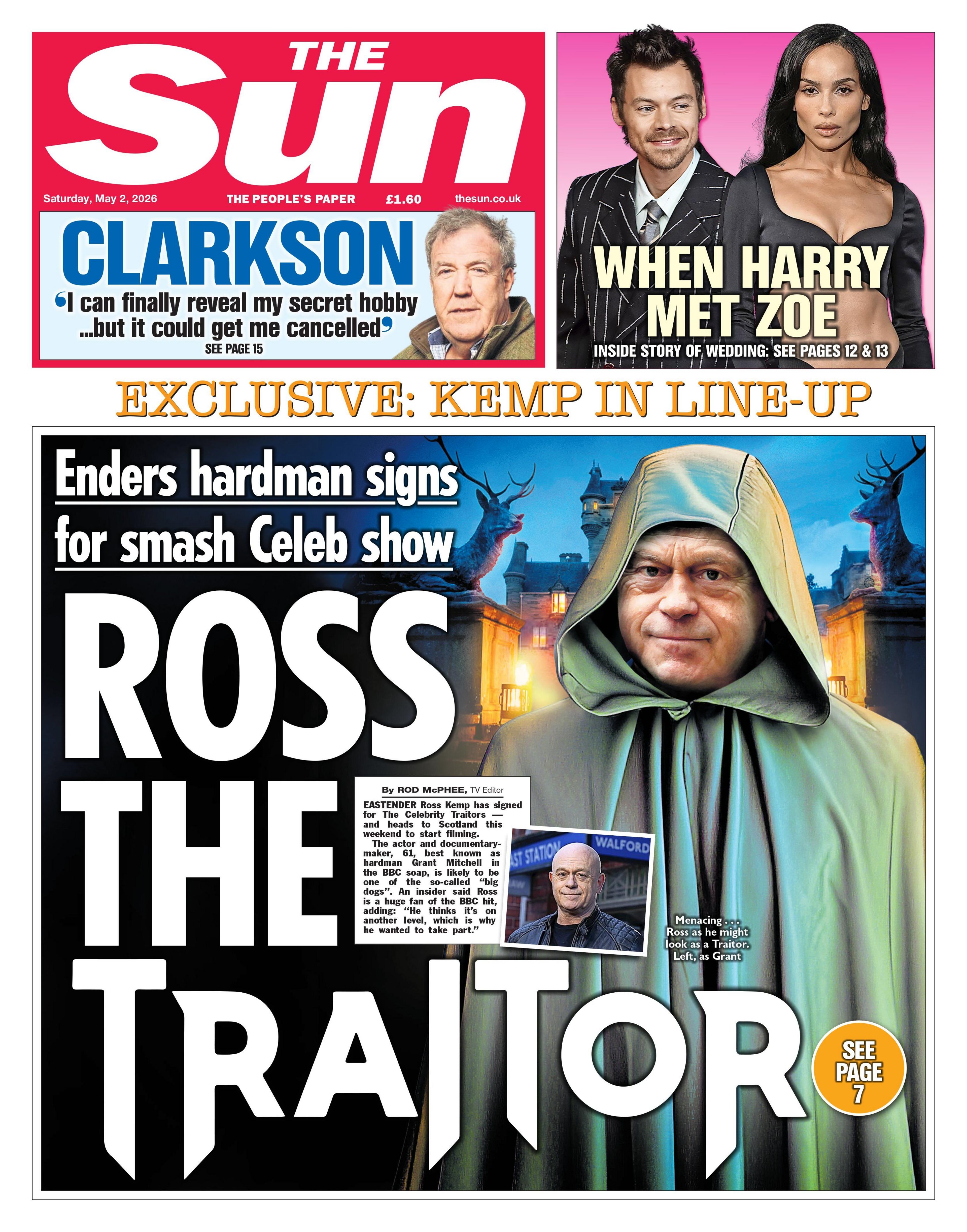 "Enders Hardman nënshkruan një kontratë për një shfaqje të madhe të të famshmëve: Ross the Traitor", shkruhet në titullin kryesor të gazetës The Sun.