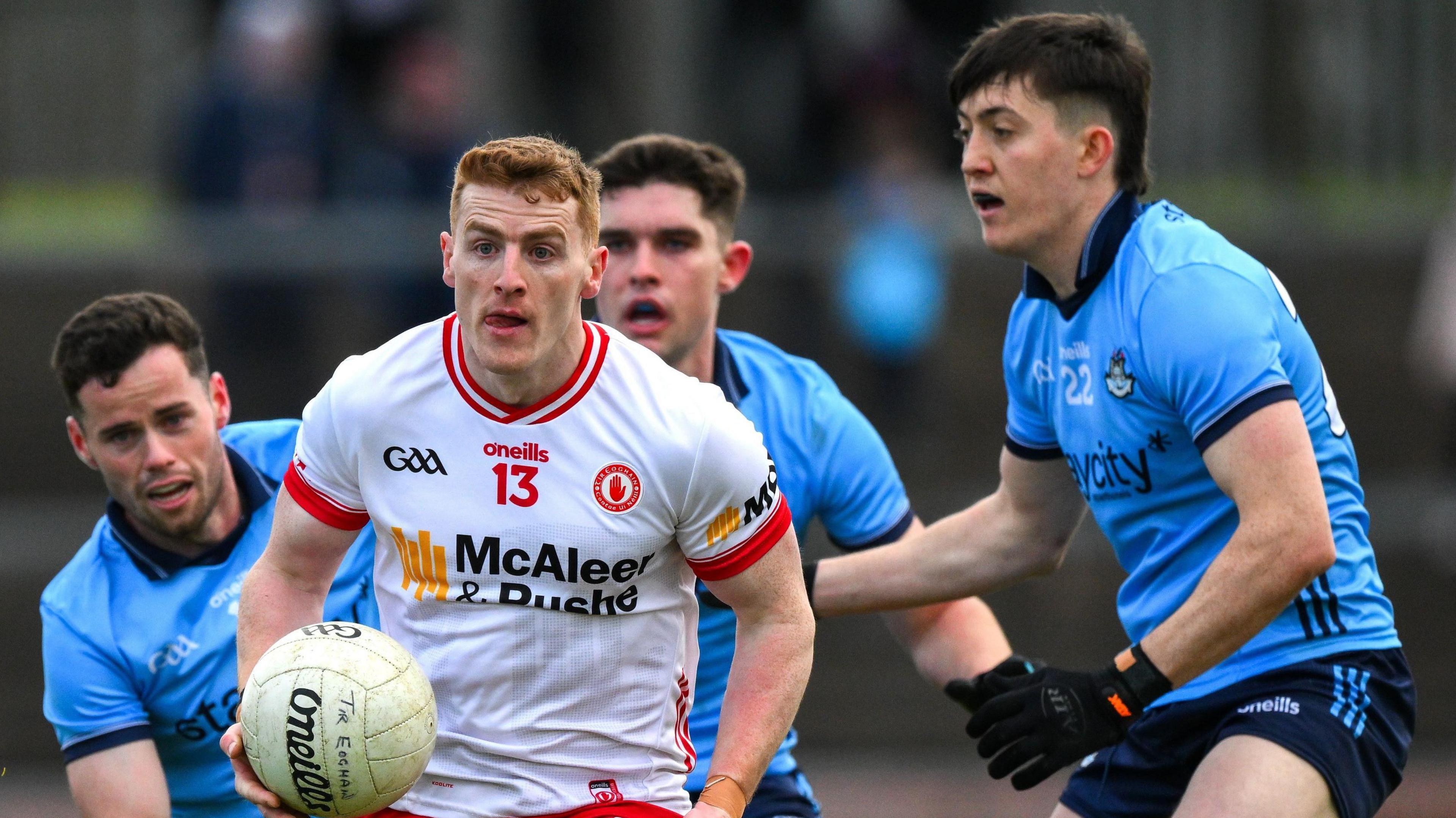 Tyrone's Peter Harte with the ball against Dublin during their league game in March